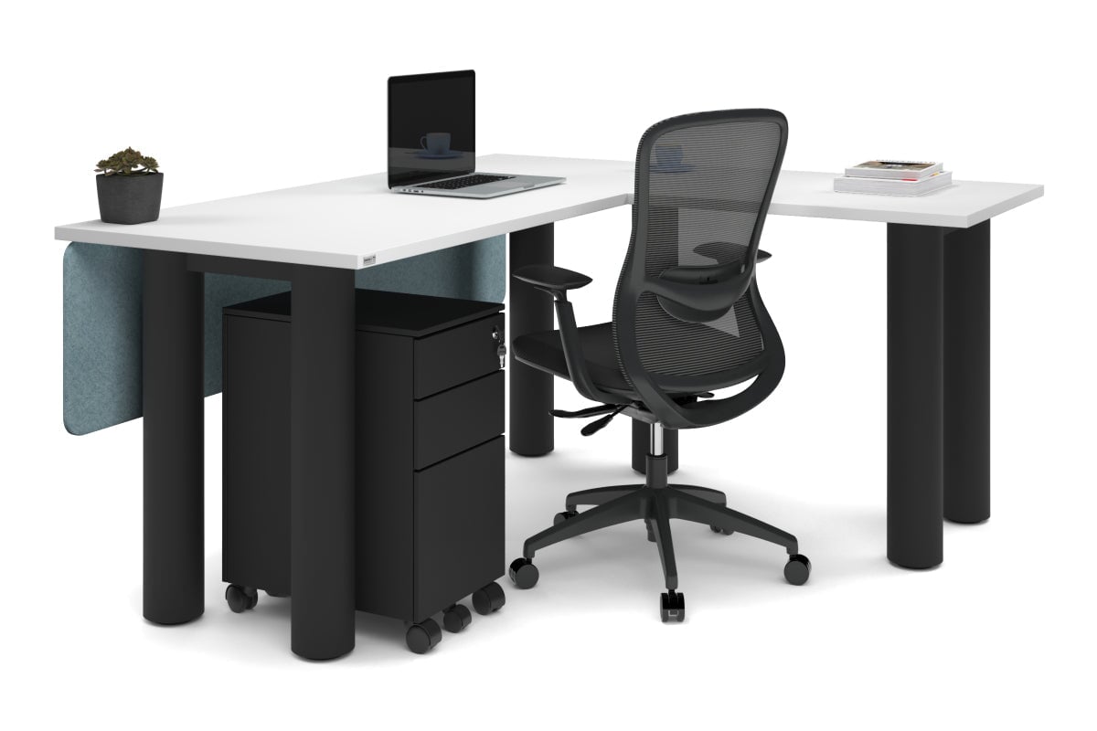 L-Shaped Corner Office Desk with Quadro Cylinder Legs - 1600L x 1700W - Modern Ergonomic Workstation for Home Office & Small Spaces