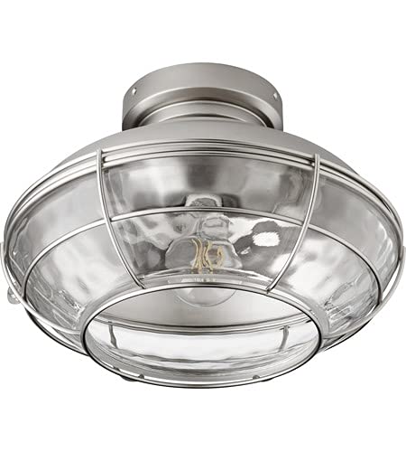 Quorum 1975-65 Windmill Indoor/Outdoor Ceiling Fan Light Kit - Damp Rated, Large Cage Design with Etched Glass Shade, Satin Nickel Finish - Includes LED Bulb | Perfect for Patio, Porch, Sunroom & Farmhouse Decor