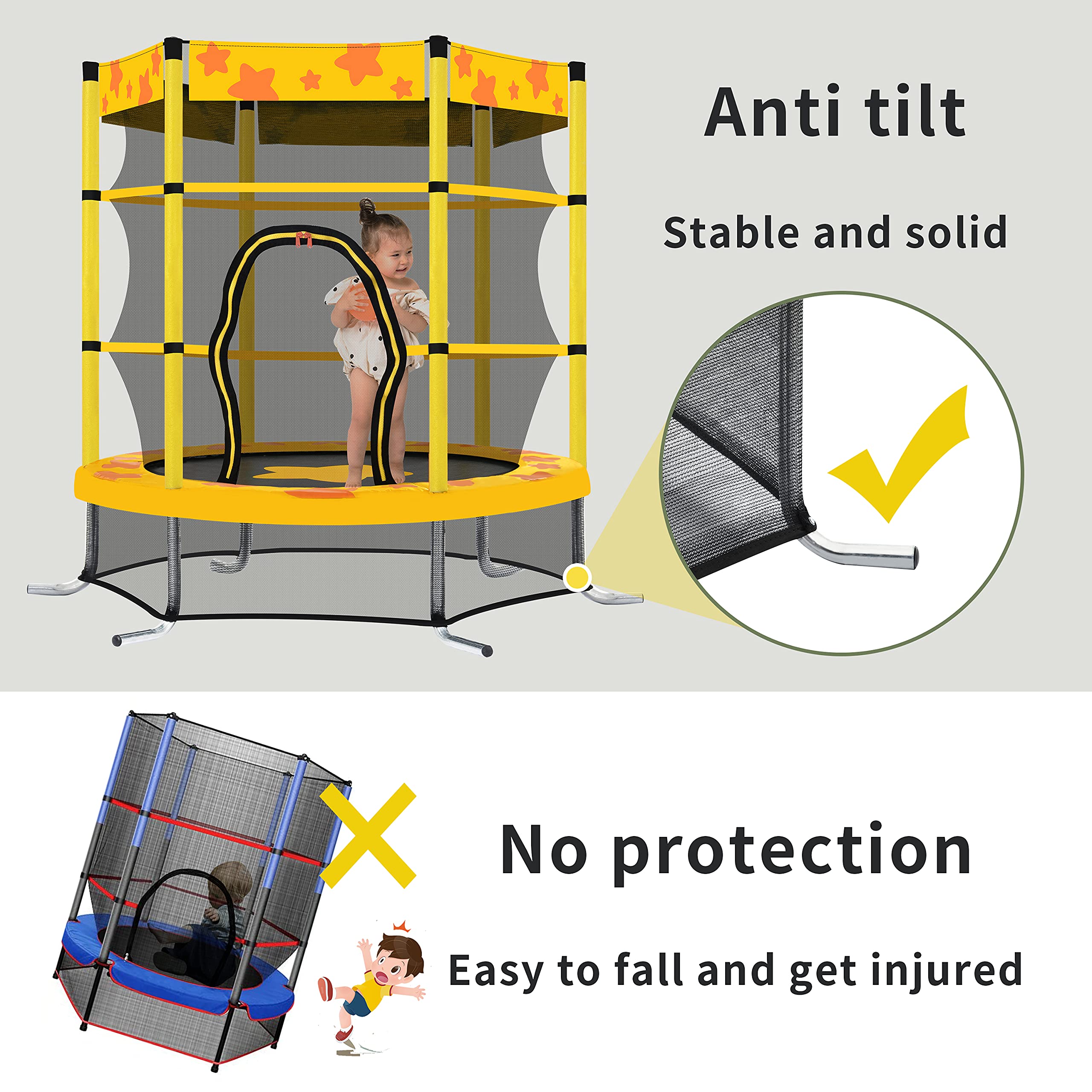 55 Inch Kids Trampoline with Safety Enclosure Net - Outdoor/Indoor Bounce Play with Water Sprinkler, 100lbs Weight Capacity (Yellow) | Perfect for Backyard Fun, Birthday Parties & Family Exercise