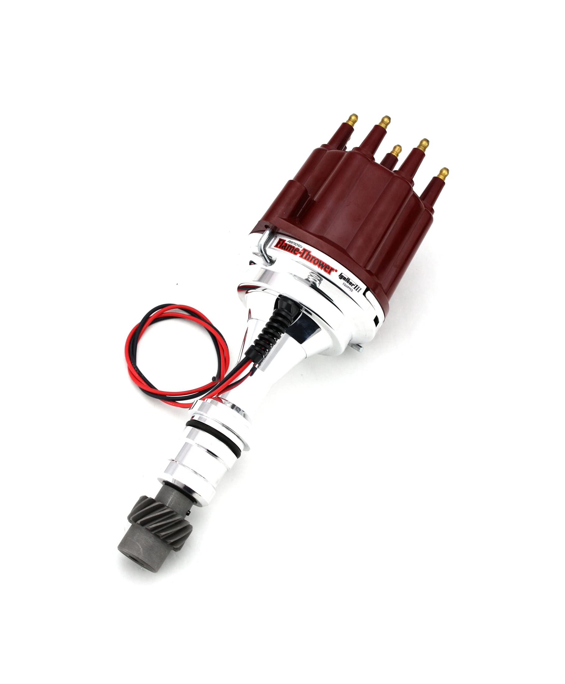 Pertronix D7110811 Flame-Thrower Non-Vacuum Red Billet Electronic Distributor with Ignitor III Technology for Oldsmobile V8 Engines - High Performance Ignition Upgrade for Classic Cars & Hot Rods