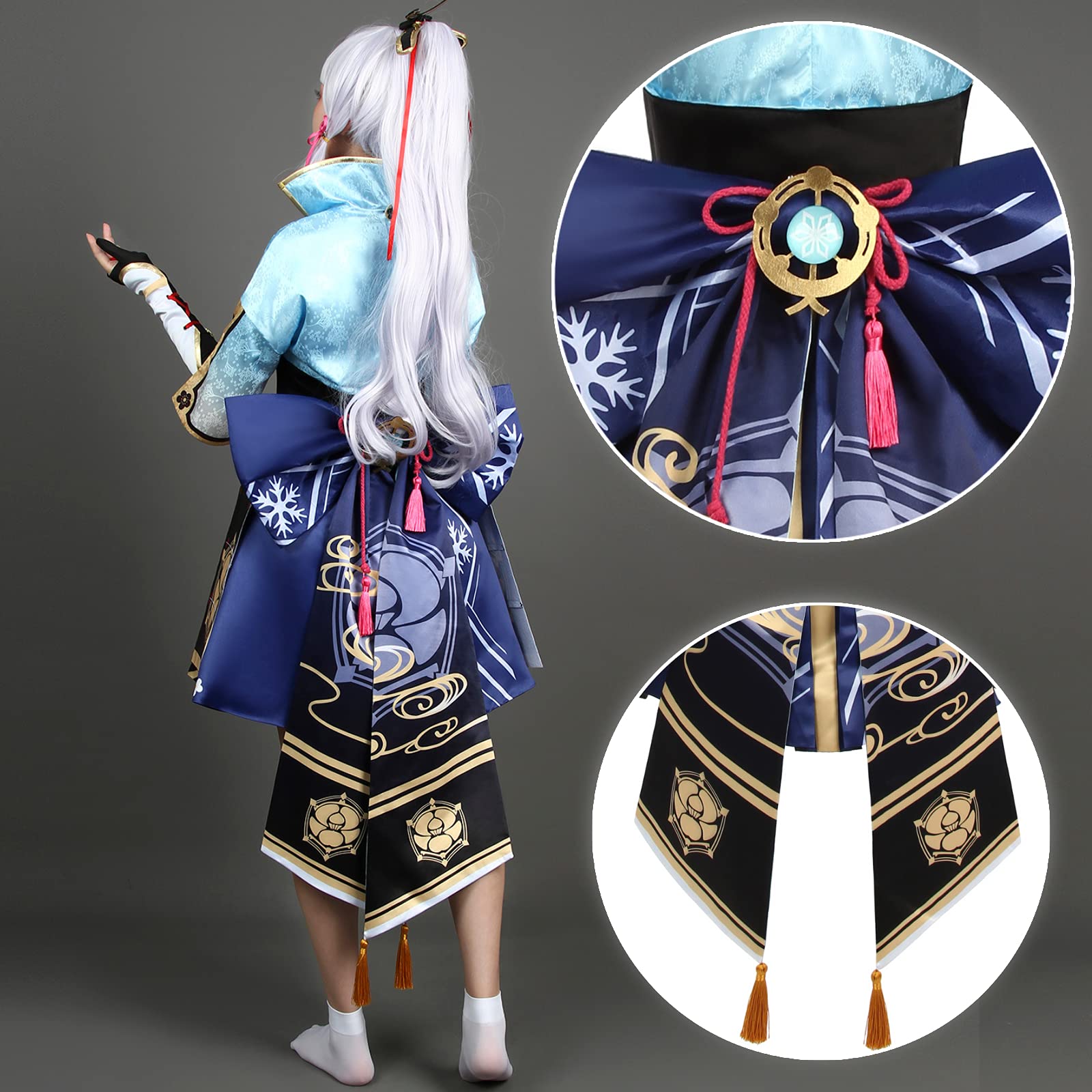 Genshin Impact Ayaka Kamisato Cosplay Costume for Women - Elegant Traditional Japanese Kimono Dress with Accessories | Perfect for Halloween, Cosplay Events, Anime Conventions & Themed Parties