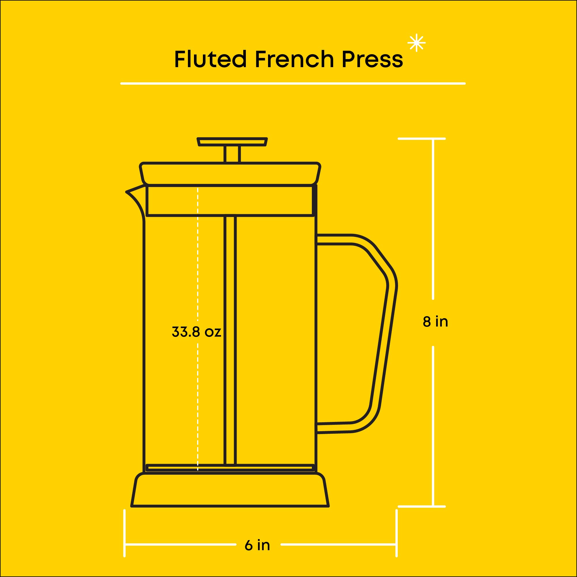 JoyJolt Fluted French Press Coffee & Tea Maker Set - 33.8oz Stainless Steel & Borosilicate Glass - Portable Cold Brew & Hot Coffee Maker for Home, Office, Camping & Travel