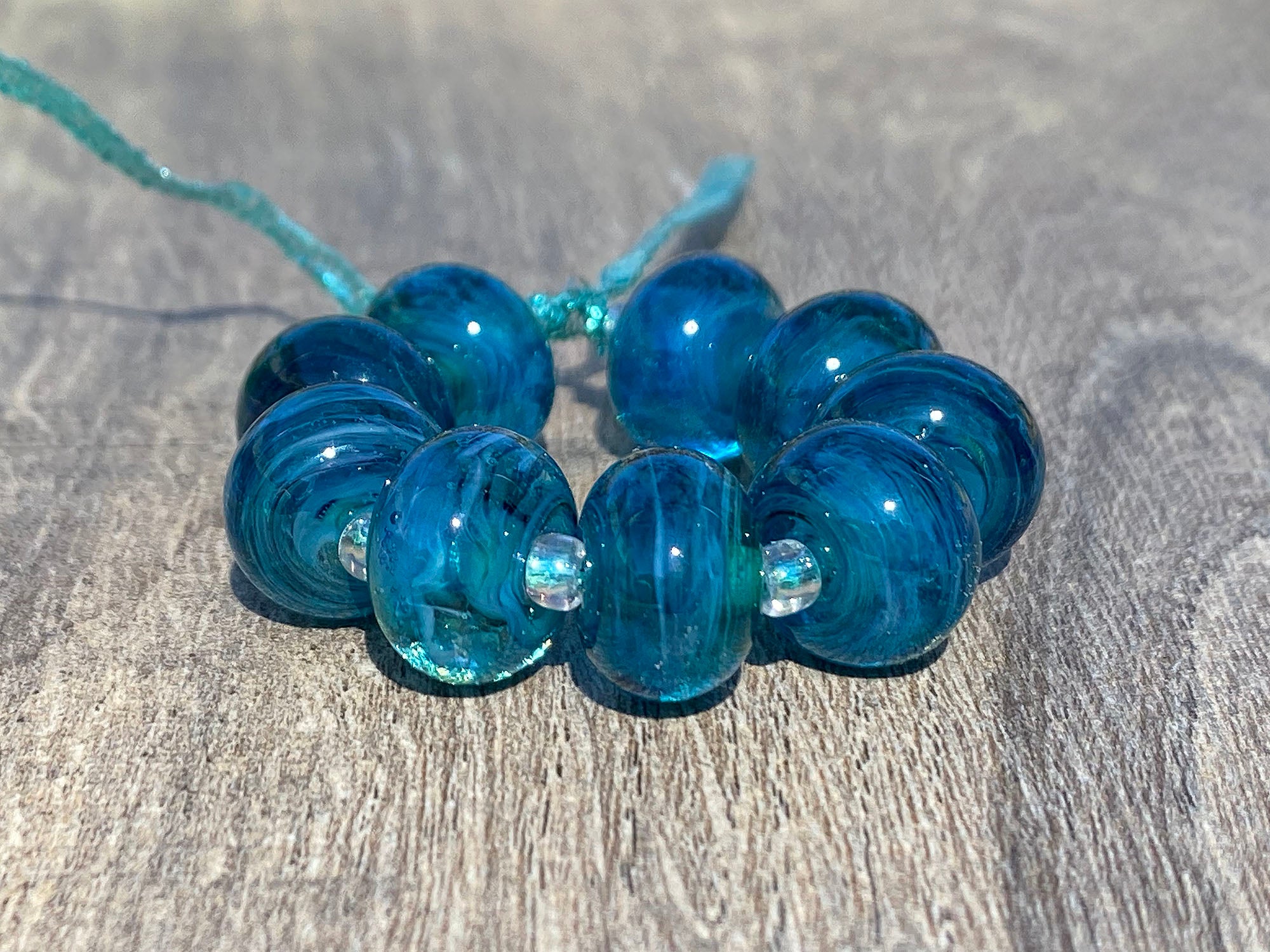 Teal Blue Shimmer Lampwork Glass Beads Set for Jewelry Making - DIY Bracelets, Necklaces & Craft Projects (SRA Certified)