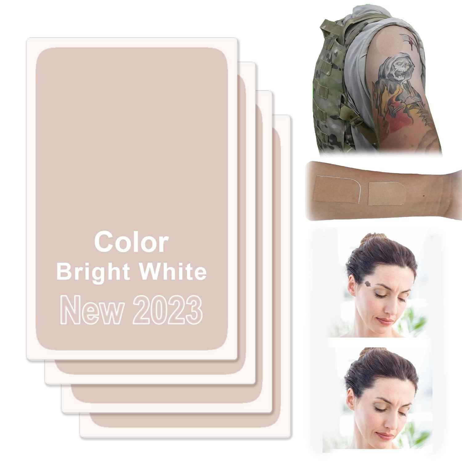 2023 New Waterproof Tattoo Cover Up Sticker Pads - Scar Concealing Tape for Tattoos, Birthmarks, Black Spots & Scars - Lasts 3-7 Days - Bright White 4Pcs - Perfect for Swimming, Work & Daily Activities