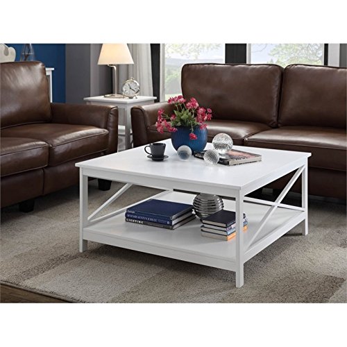 Pemberly Row 36 Inch White Square Wooden Coffee Table - Perfect for Living Room, Lounge, and Home Decor