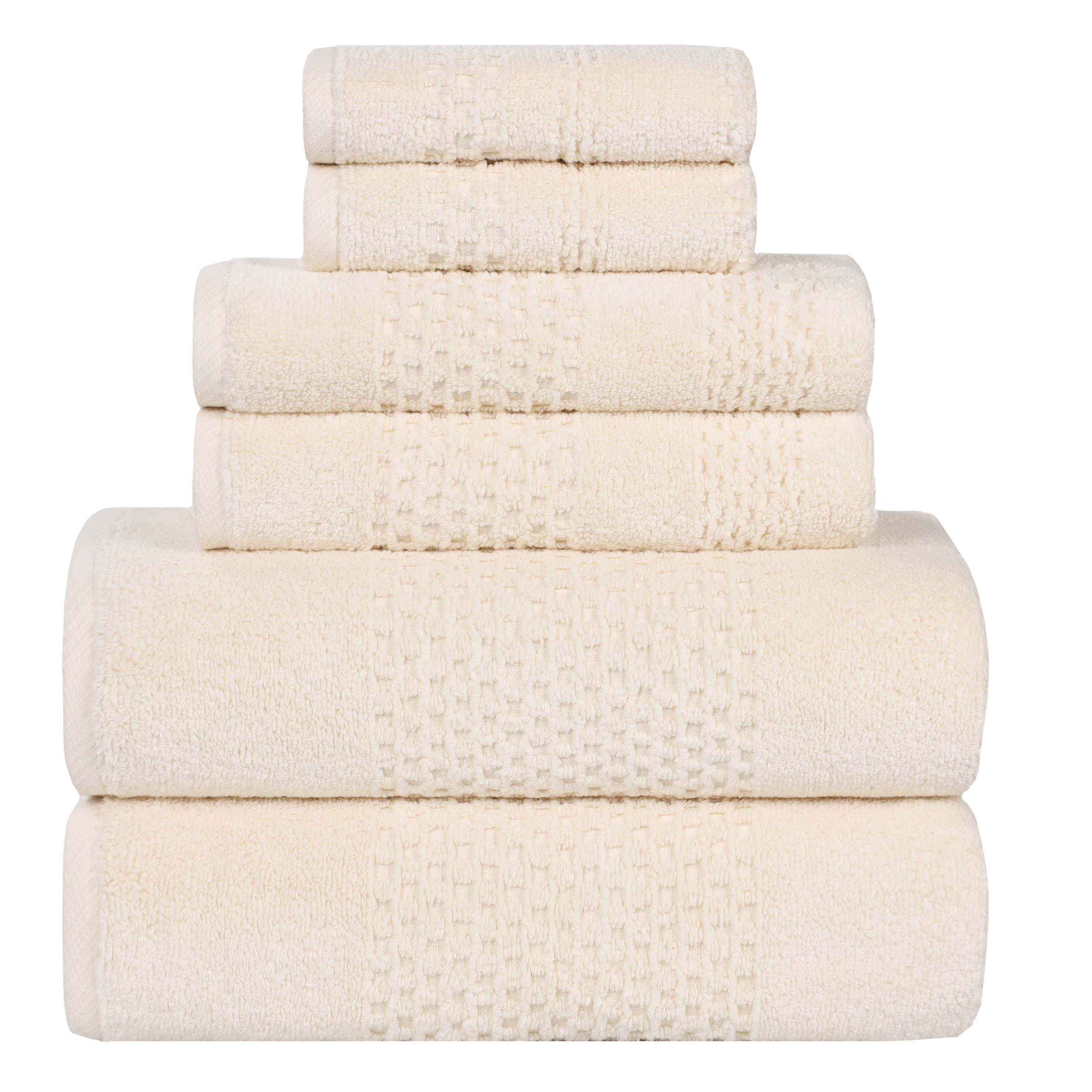 Playa Zero Twist Cotton Solid Waffle Textured 6 Piece Towel Set - Ultra Soft & Absorbent Bath Towels for Spa, Beach & Home Use