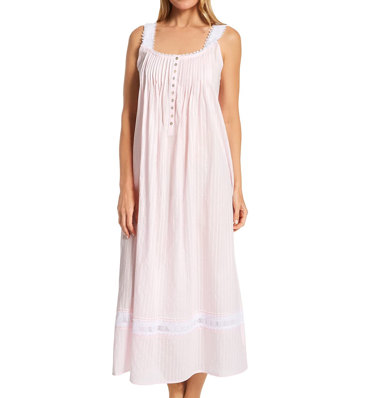 Eileen West Cotton Dobby Stripe Woven Sleeveless Ballet Nightgown - Soft & Breathable Sleepwear for Women - Perfect for Summer Nights, Lounging & Bridal Shower Gifts