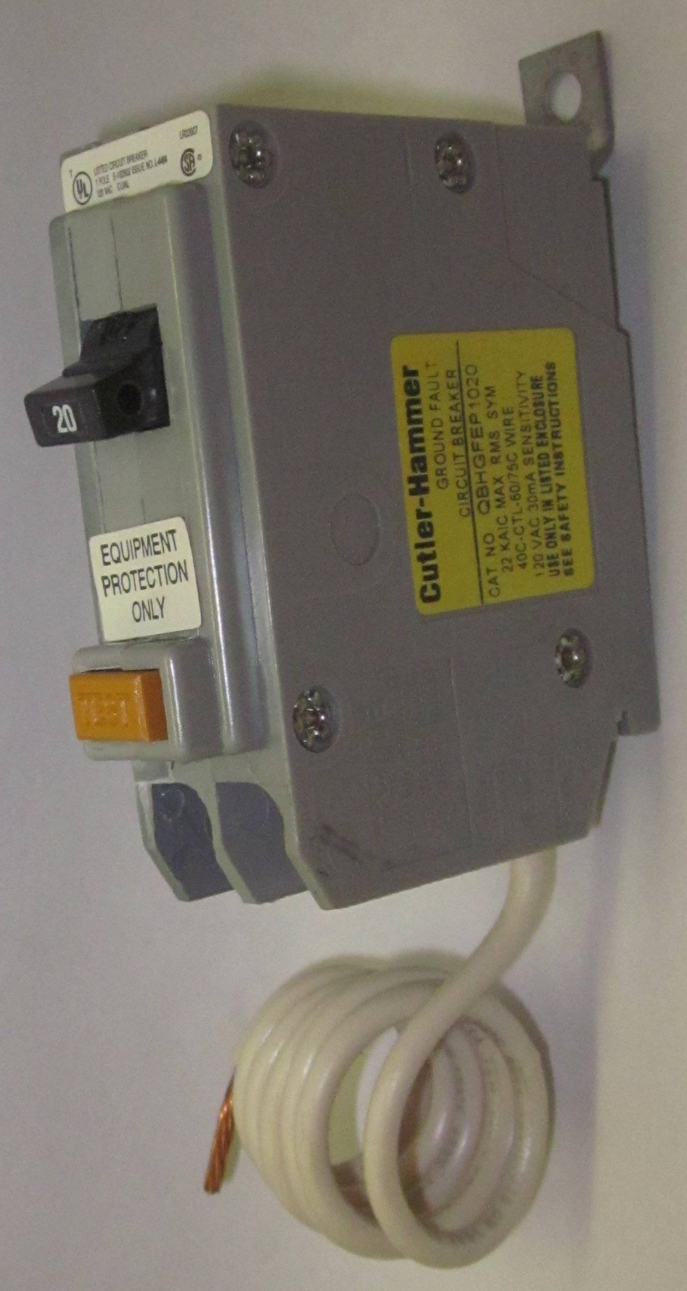 Cutler Hammer QBHGFEP1020 22K 120VAC GFCI Circuit Breaker with Ground Fault Protection - Ideal for Residential & Commercial Electrical Panels, Home Safety & Power Distribution Systems