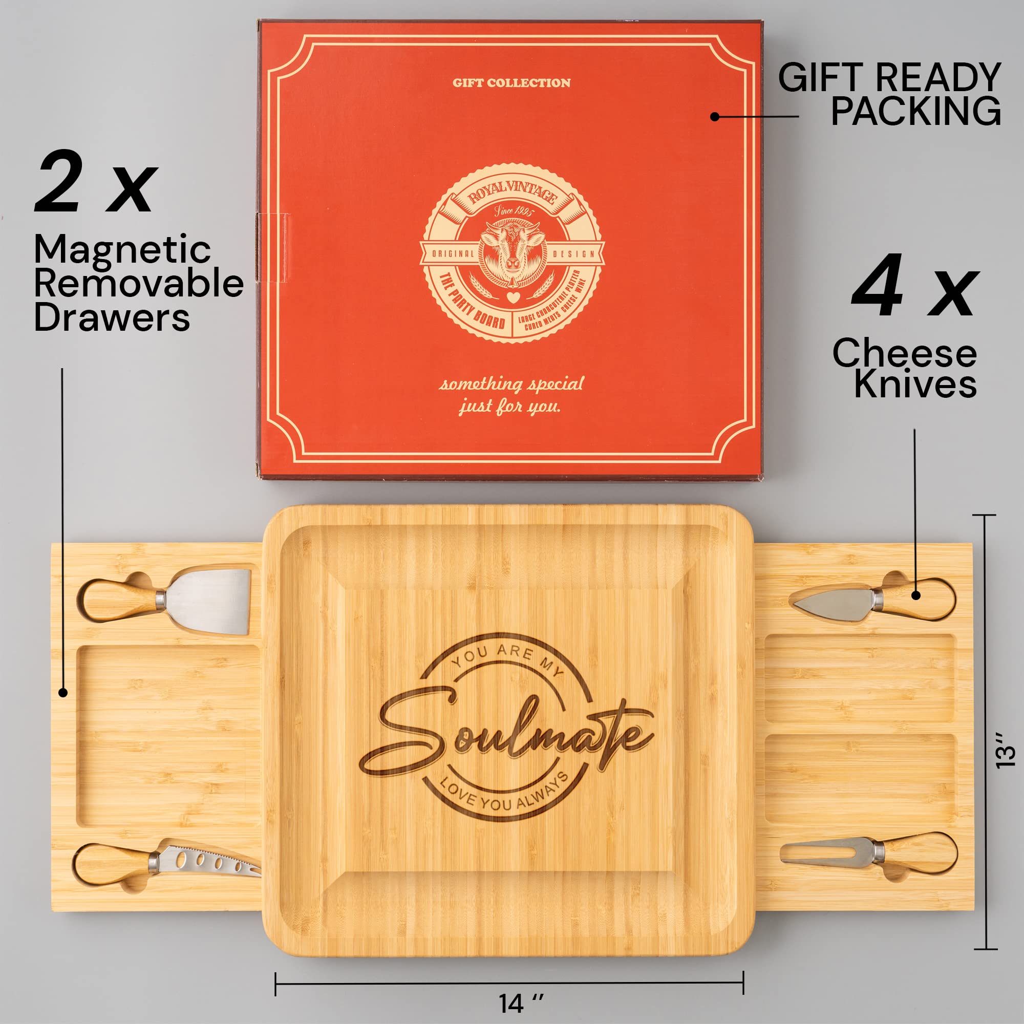 Personalized Anniversary Gifts for Her - Engraved Wooden Charcuterie Board Set with 4 Stainless Steel Knives - Perfect Wedding Gift for Wife, Girlfriend, or Couples - Elegant Kitchen Accessory for Cheese, Charcuterie, and Entertaining
