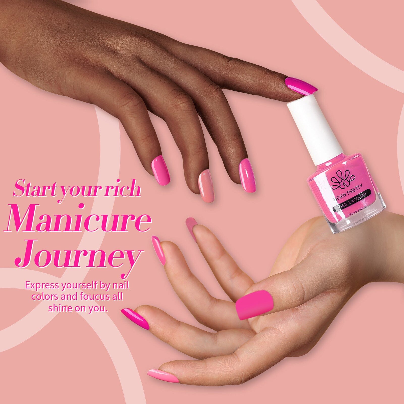 6 Colors BORN PRETTY Pink Nail Polish Set - 10ml Long Lasting Gel Nail Lacquer for Women - Perfect for Manicures, Pedicures & Nail Art Designs
