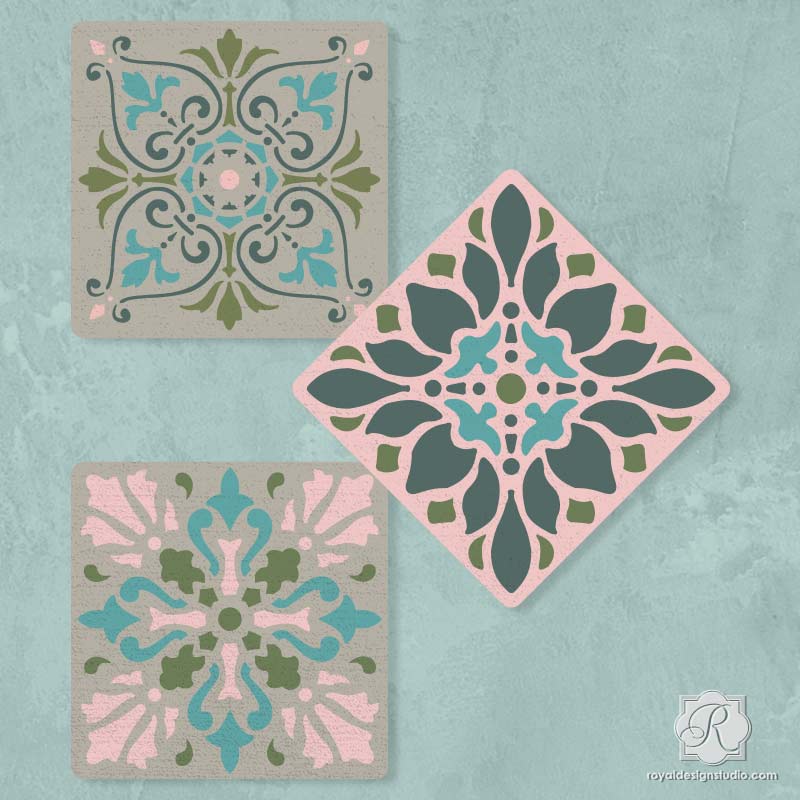 Renaissance Tile Stencils Set A - 12-Piece Reusable Stencil Kit for DIY Home Decor, Wall Painting & Floor Design | Perfect for Mosaic Patterns, Bathroom Renovation & Craft Projects