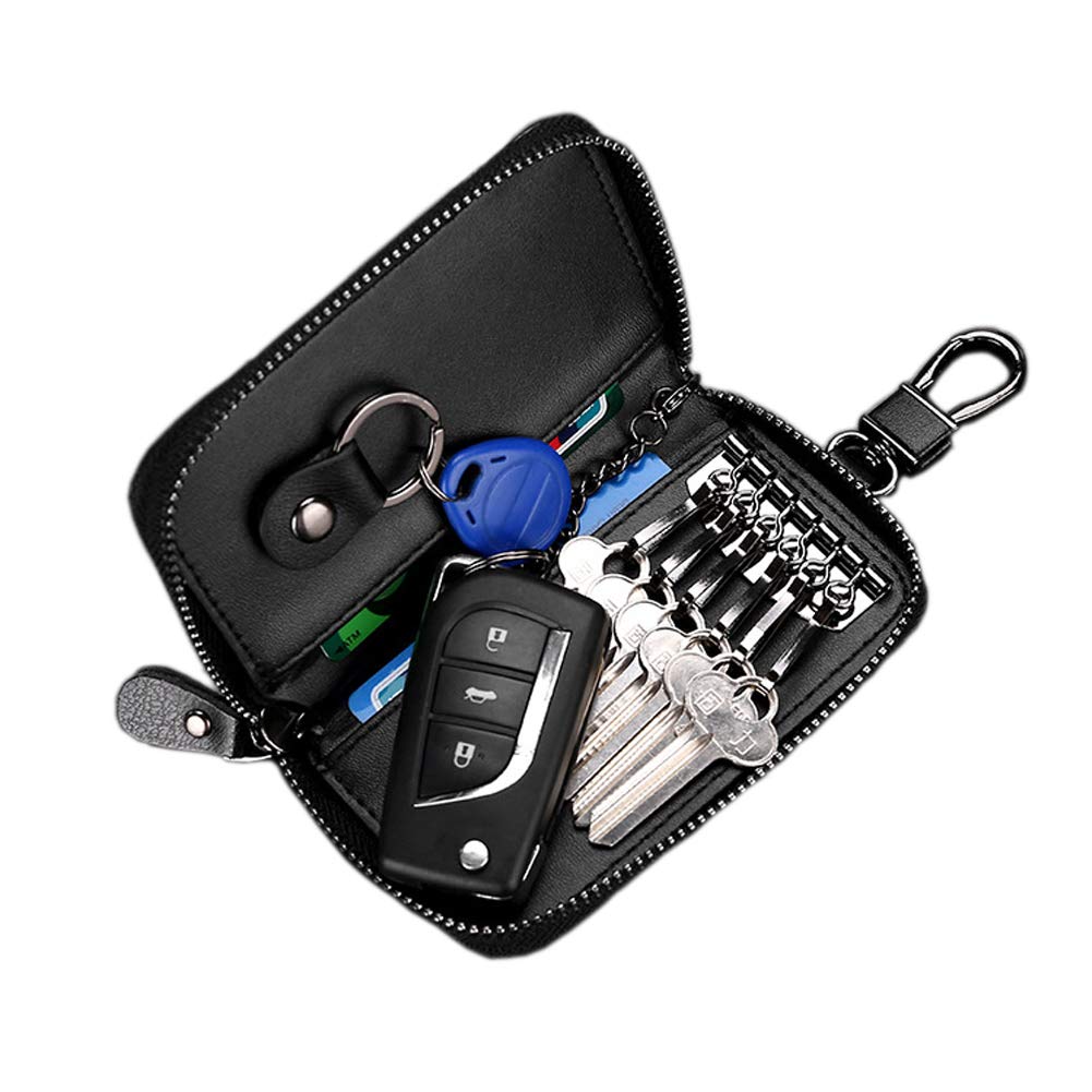 Premium RGA Leather Zip Around Key Case - 6 Hook Key Holder Wallet for Men & Women - Organize Car Keys, House Keys & Office Keys (Ideal for Daily Use, Travel & Gifting)