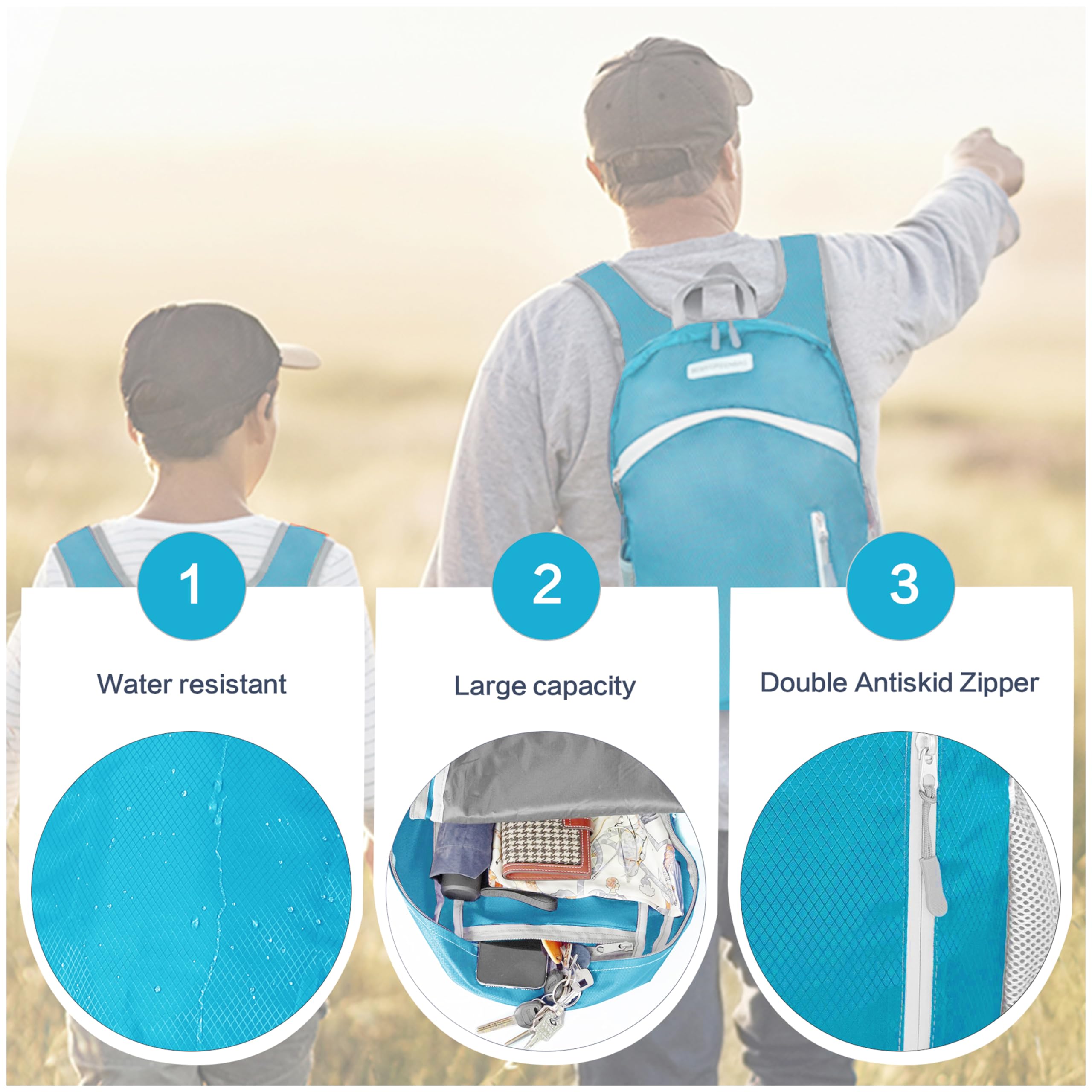 35L Foldable Waterproof Backpack for Hiking, Travel & Outdoor Sports - Lightweight Packable Daypack with Wet Clothes Compartment - Perfect for Camping, Gym & Daily Use (Sky Blue)
