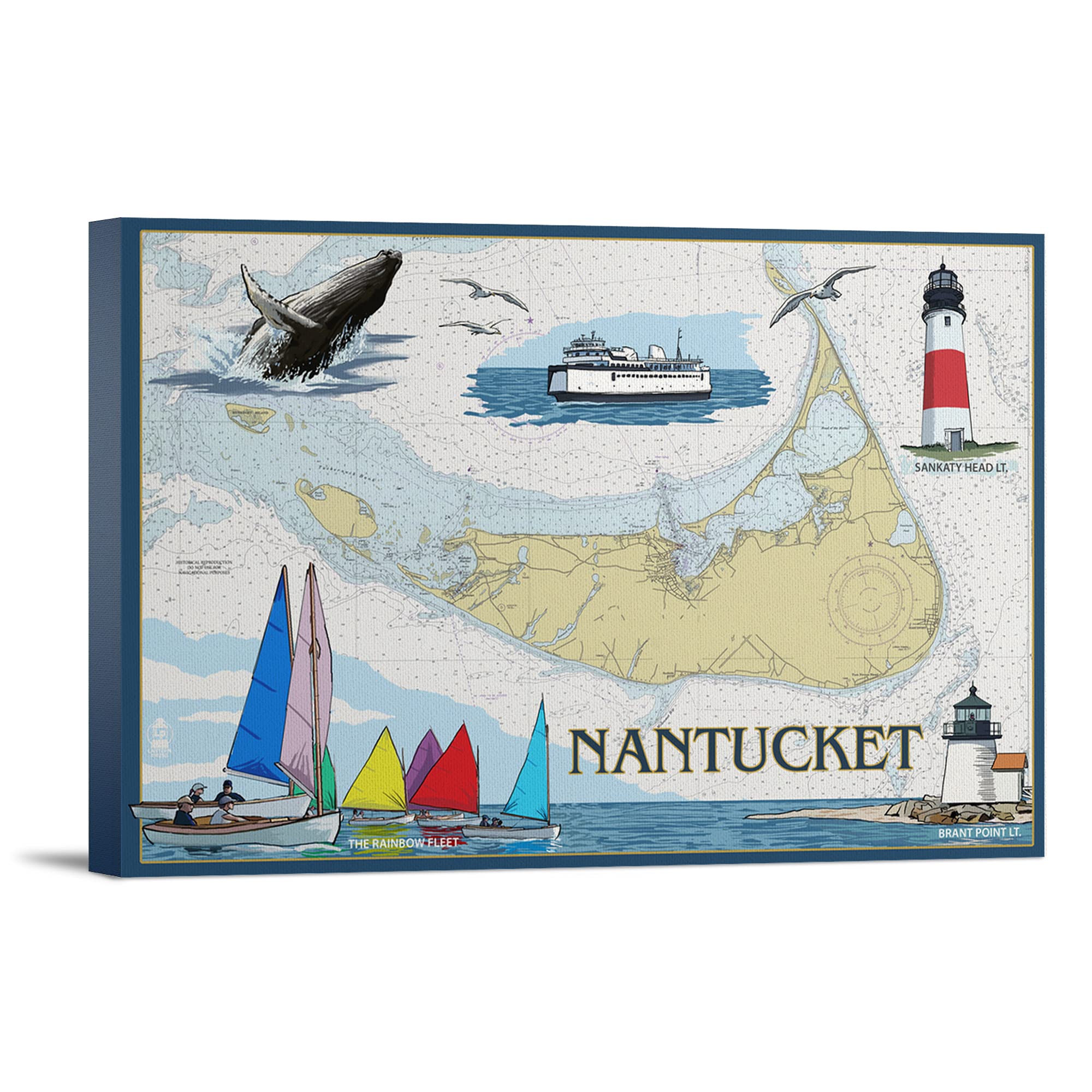 Nantucket, MA Nautical Chart - 36x24 Gallery Wrapped Stretched Canvas Wall Art - Perfect for Coastal Decor, Beach House, or Marine Enthusiast Gift