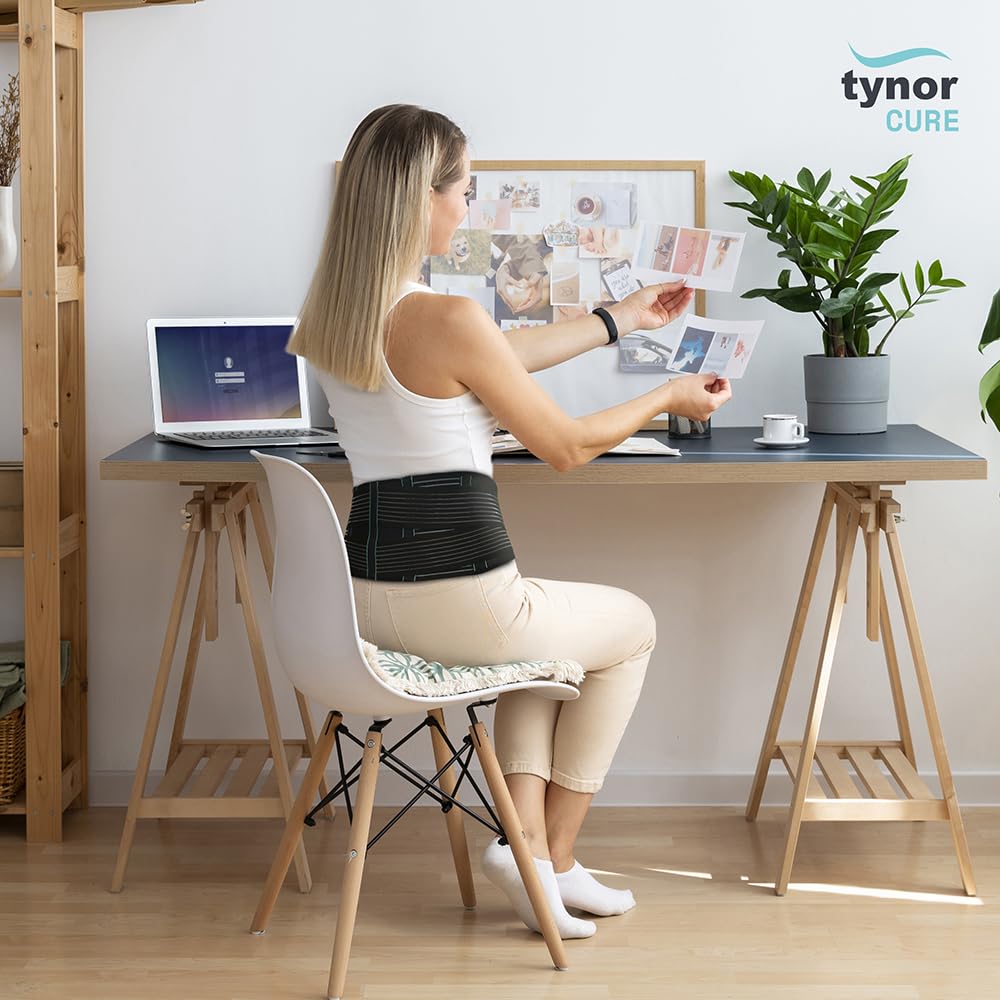 TYNOR Back Support Belt for Lower Back Pain Relief - Adjustable Lumbar Brace for Men & Women with Herniated Disc, Scoliosis & Heavy Lifting - Breathable Design with Lumbar Pad (XL, Premium Black) - Ideal for Office Work, Gym Training & Post-Surgery Recovery