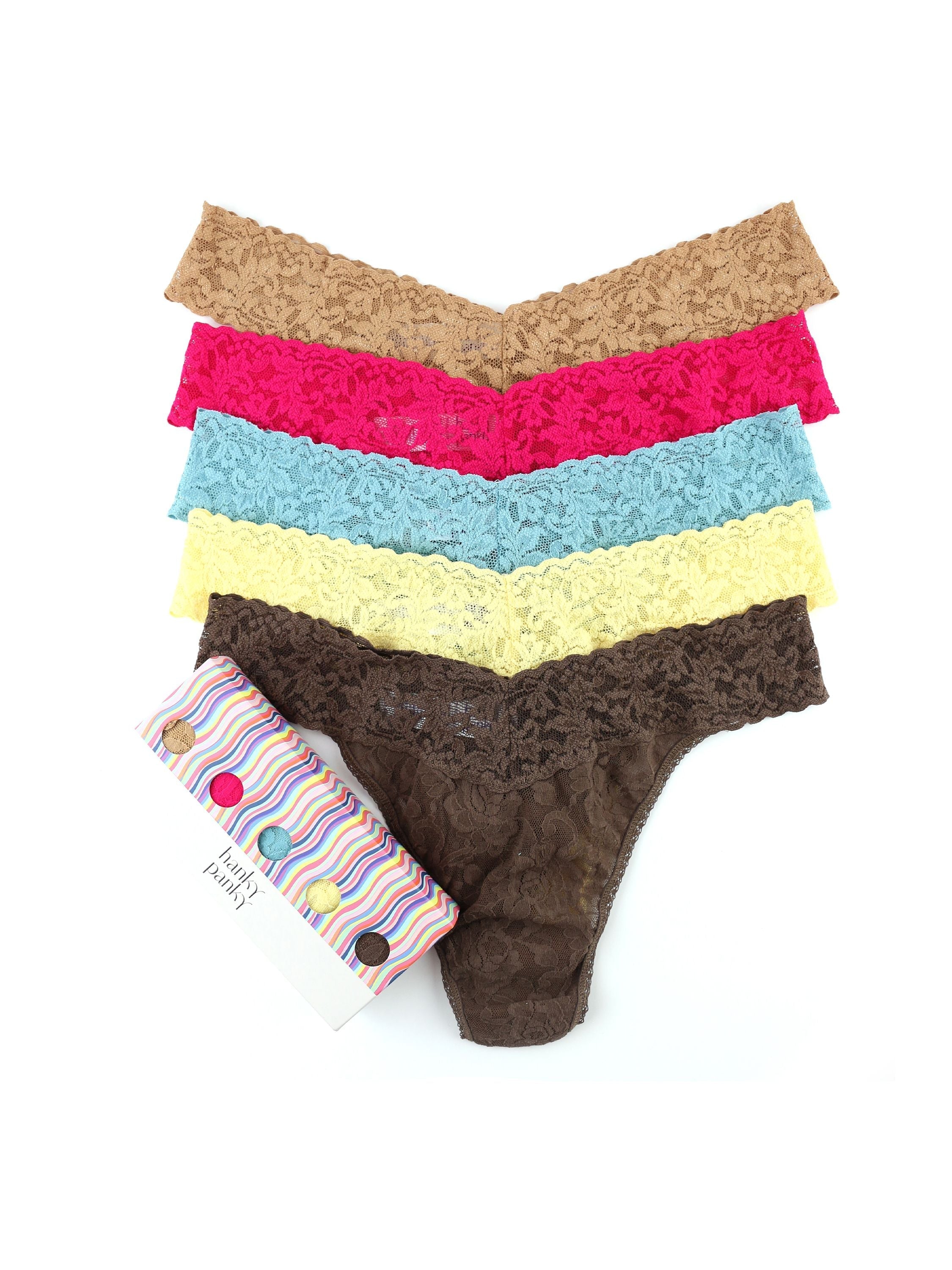 Hanky Panky Original Rise Thongs 5-Pack - Soft Comfortable Women's Underwear for Everyday Wear & Special Occasions