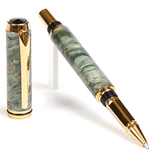 Lanier Pens Baron Rollerball Pen - Tennessee Gold Finish - Teal Box Elder Wood Barrel - Premium Writing Instrument for Business Gifts & Office Use