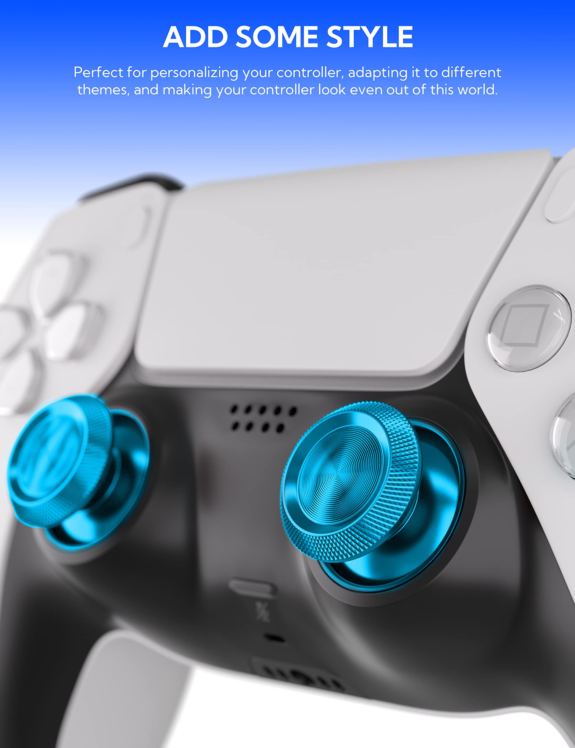 DualSense PS5 Controller Metal Thumbsticks - Aluminum Joystick Replacement Kit (Blue) for Gaming Accessories