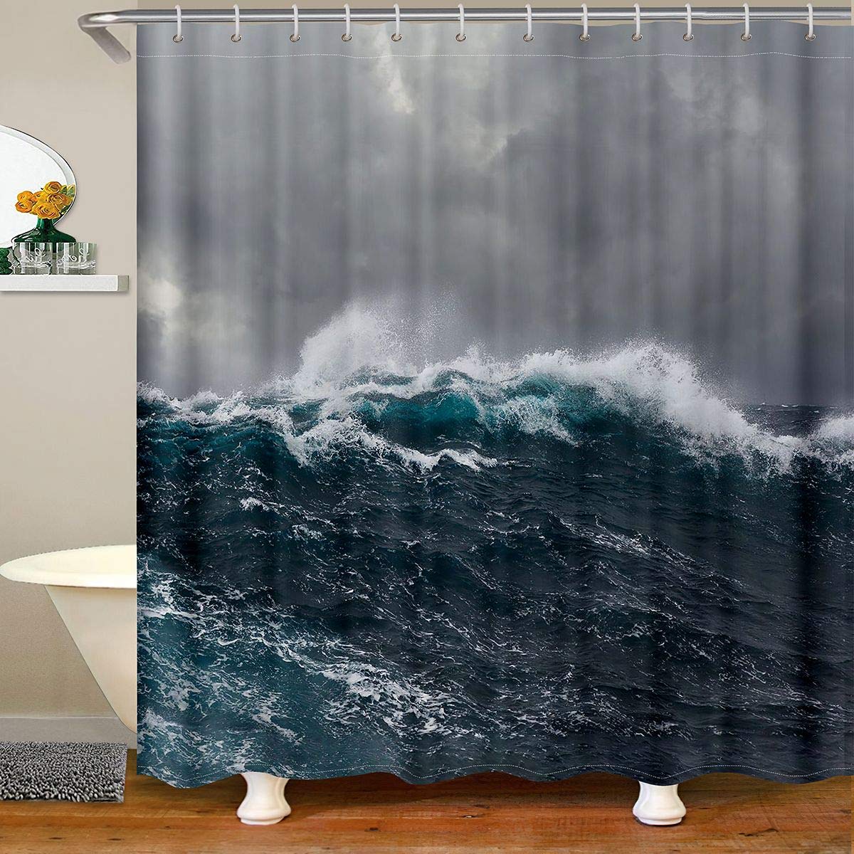 Feelyou Ocean Themed Waterproof Shower Curtain - 72x84 Inch Blue Sea Print Bathroom Decor for Kids & Teens - Ultra Soft Fabric with Nature Pattern - Perfect for Beach Style Bathrooms & Nautical Themed Homes