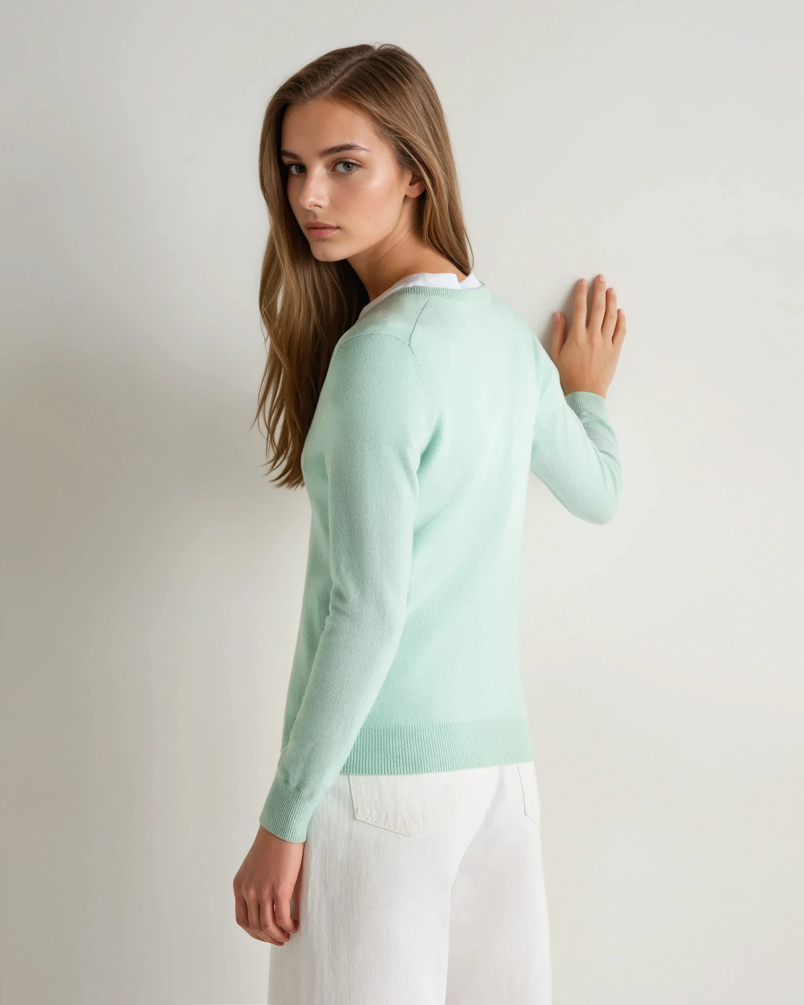Phoebe V Neck Cashmere Sweater for Women - Soft Dusty Teal Green Pullover | Cozy Winter Wear & Office Outfit