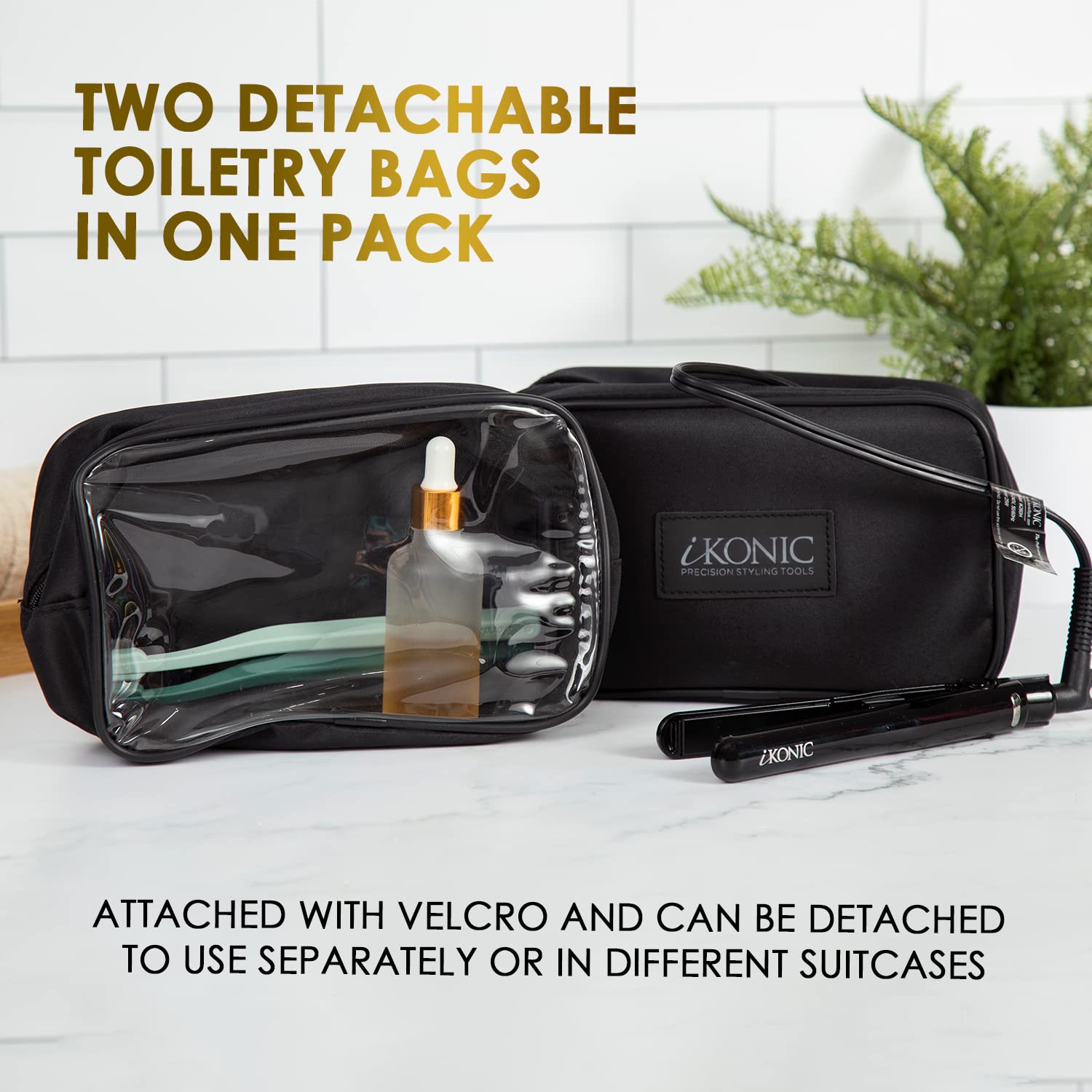 IKONIC The Weekender Hanging Toiletry Bag for Women - Waterproof Large Capacity Travel Cosmetic Organizer with 2 Cosmetic Bags & Mini Hair Straightener | Perfect for Weekend Getaways, Business Trips & Vacation Essentials