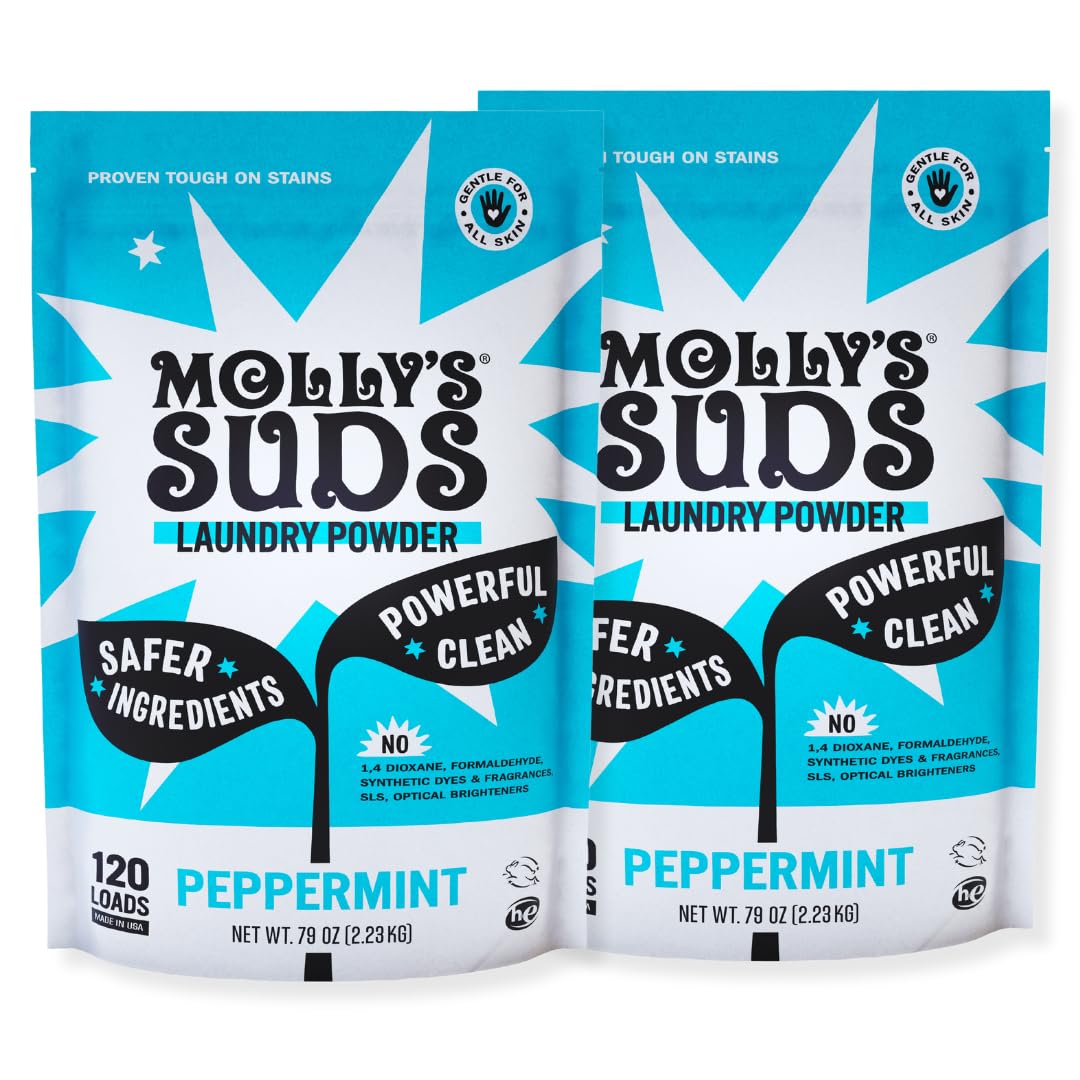 Molly's Suds Original Laundry Detergent Powder for Sensitive Skin - Natural Stain Fighter with Peppermint Scent, 240 Loads | Hypoallergenic, Eco-Friendly & Plant-Based Formula | Perfect for Baby Clothes, Athletic Wear & Delicate Fabrics