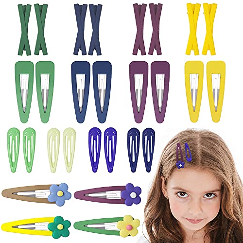 28PCS No Slip Metal Snap Hair Clips for Women & Girls - 4 Styles Toddler Hair Barrettes for Kids Teens (4 Colors) - Perfect for School, Parties, and Everyday Hairstyling