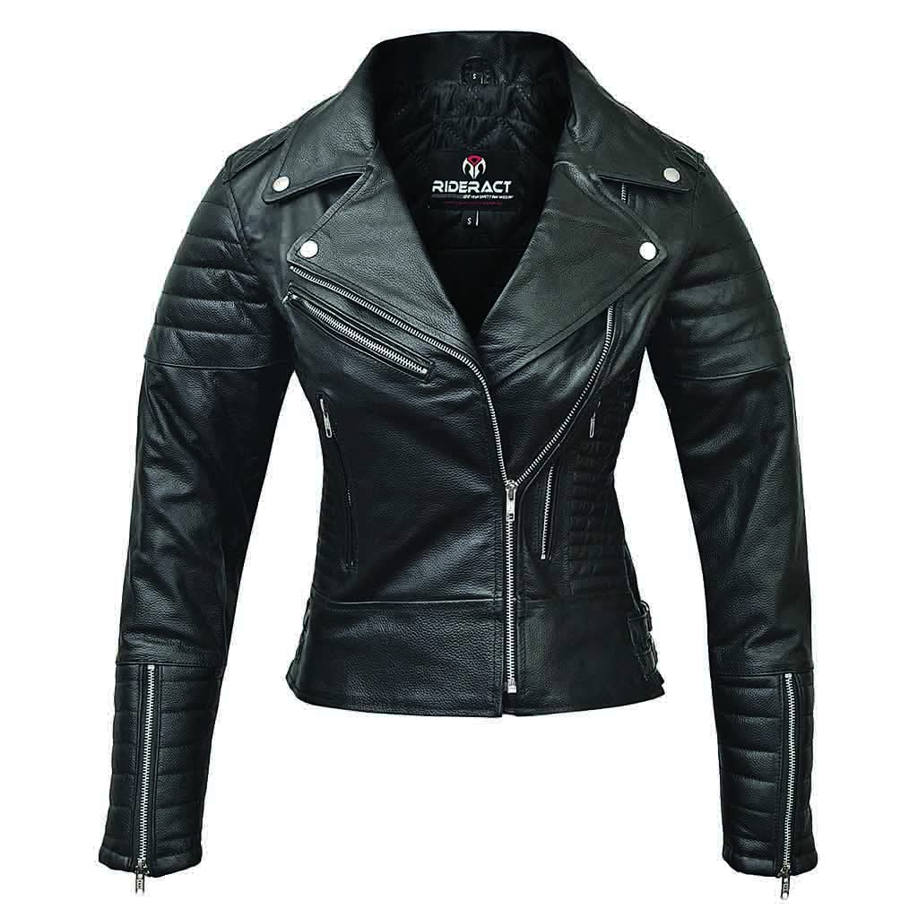 RIDERACT Women's Motorcycle Riding Jacket - Windproof, Waterproof, Full Body Protective Gear - Leather Moto Jacket for Commuting, Touring & Adventure Riding