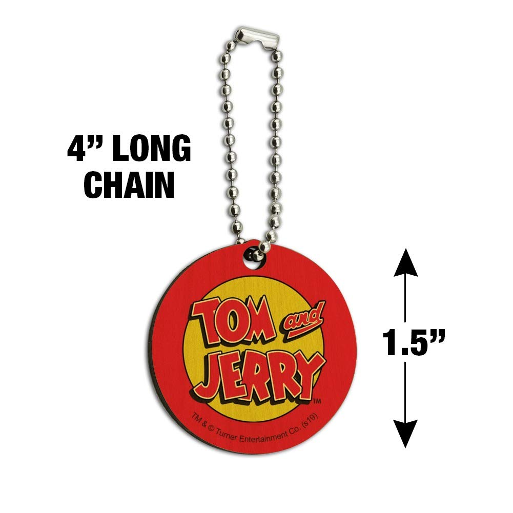 Tom and Jerry Logo Wooden Round Keychain - Vintage Cartoon Key Ring for Keys, Gifts, and Collectibles - Perfect for Fans, Keychains, and Everyday Use
