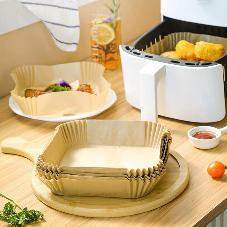 Non-Stick Air Fryer Disposable Paper Liners - 6.3 Inch Square Parchment Baking Sheets for Oil-Proof & Water-Proof Cooking - Perfect for Air Frying, Roasting, Baking Chicken Wings, French Fries & Vegetables