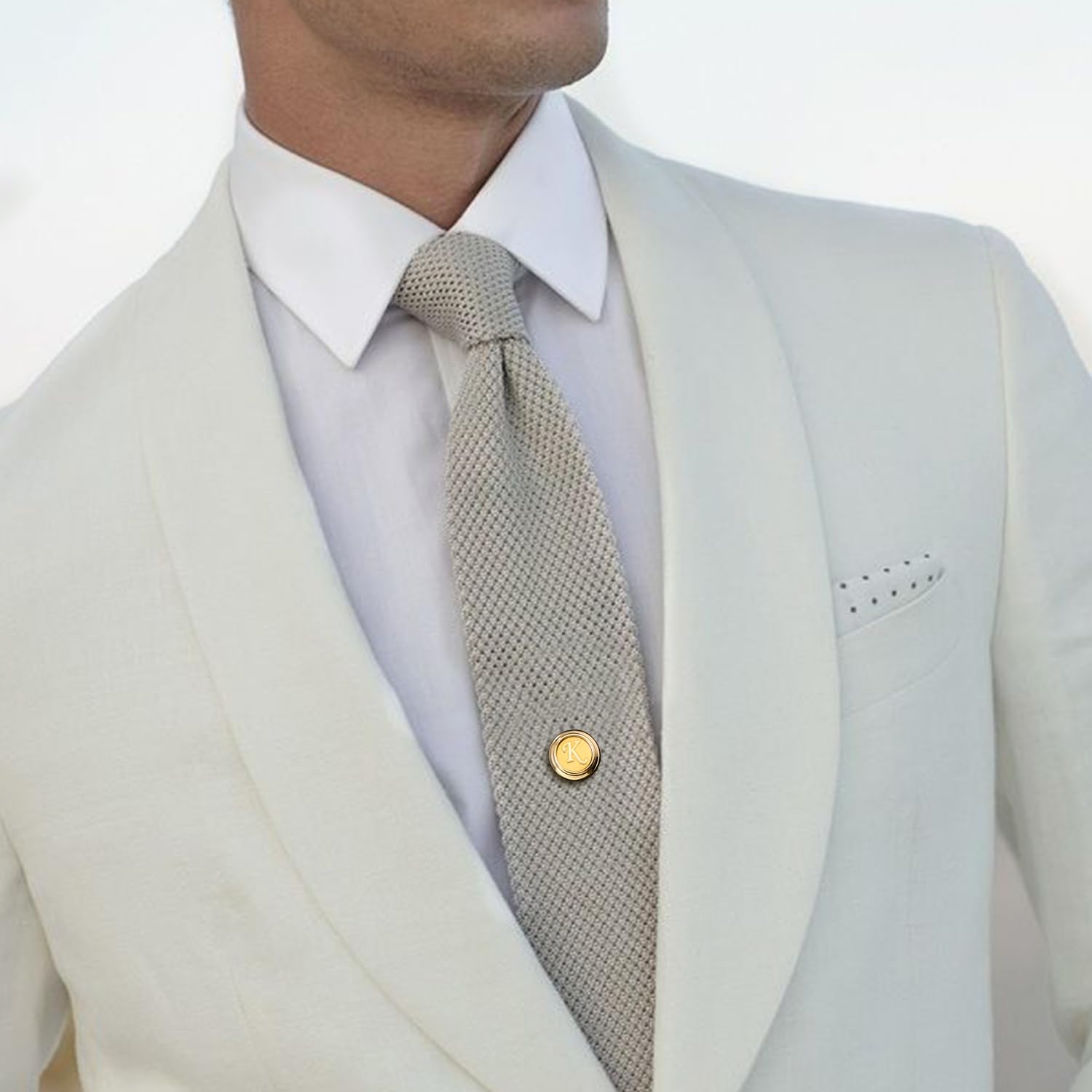HAWSON Gold Tie Tacks for Men with Chain - Round Tie Pins for Wedding, Business, Birthday & Anniversary - Personalized Initials A-Z - Elegant Tie Clip Gift for Him - Perfect for Formal Events, Office Wear & Special Occasions