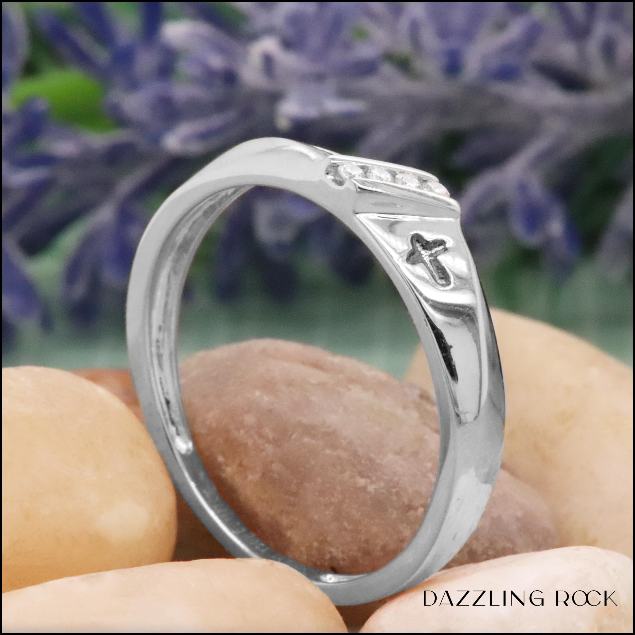 14K White Gold Men's Diamond Cross Wedding Band - 1/20 CTW Round Cut Single Row Ring for Him | Perfect for Anniversaries, Engagements & Gifts
