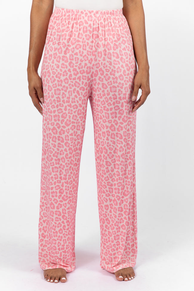 Sweet Dreams Pink Leopard Print Pajama Pants for Women - Cozy Sleepwear & Lounge Pants - Perfect for Bedtime, Relaxing at Home, and Gift Giving
