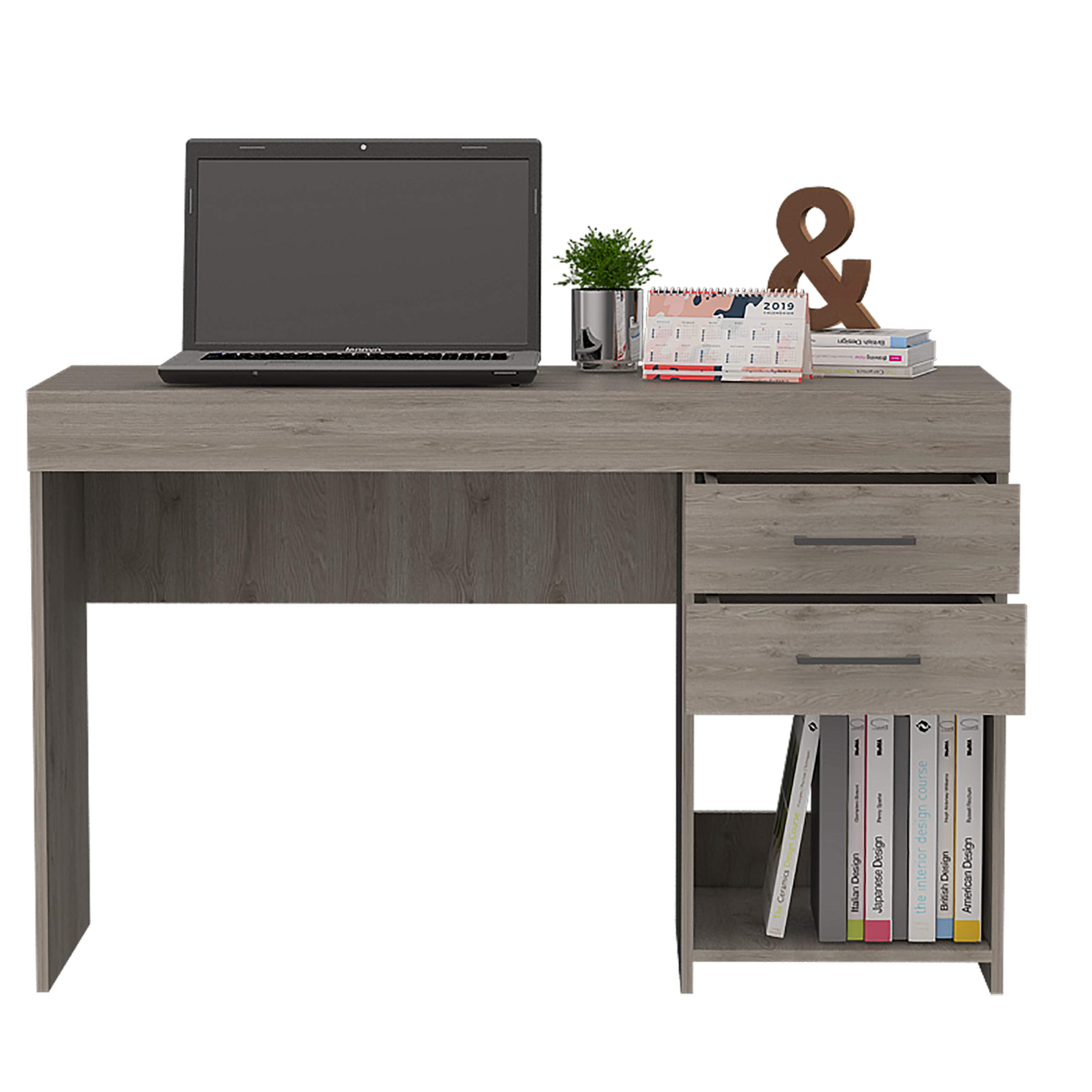 Modern Austin Writing Computer Desk with 2 Drawers & Storage Cabinet - Home Office Desk for Study, Work & Gaming