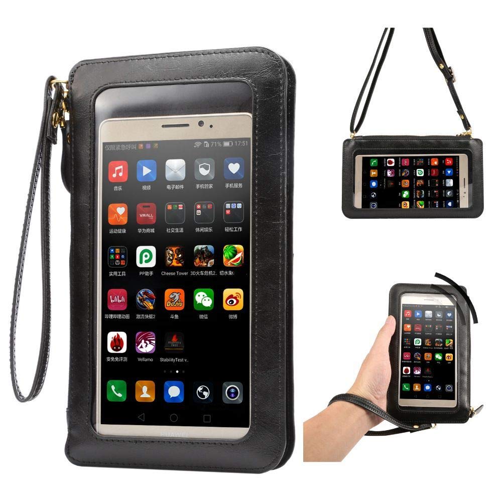 Touch Screen Crossbody Shoulder Bag - Slim RFID Blocking Phone Purse for iPhone 16/15/14/13/11 Pro Max & Samsung Galaxy S24/S23/S21/S20 FE - Perfect for Travel, Shopping & Daily Use (Black)