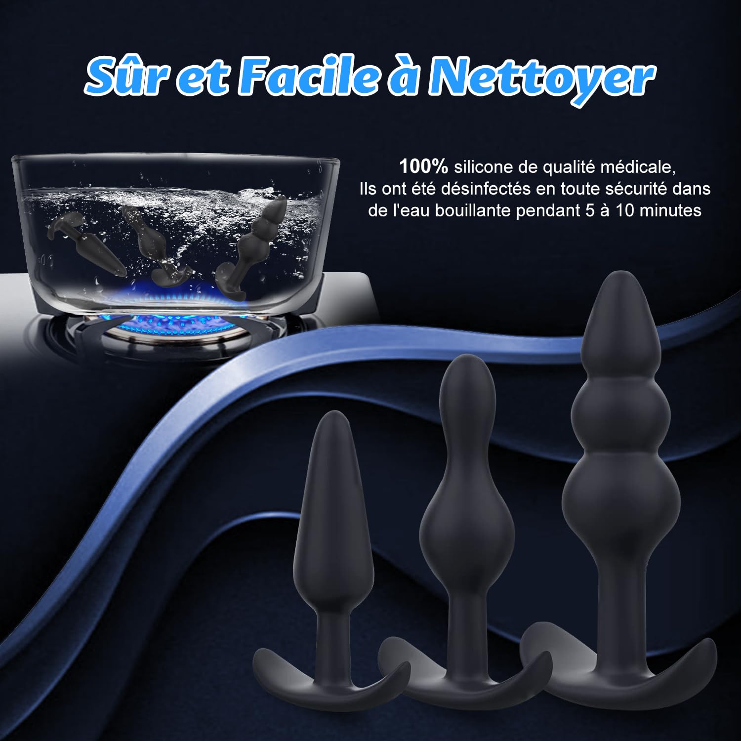 3PCS Silicone Anal Plug Set for Women & Couples - Beginner Friendly Anal Sex Toys with Clitoral Stimulation - Black Dildo for Pleasure & Sensual Play - Perfect for Couples & Solo Use