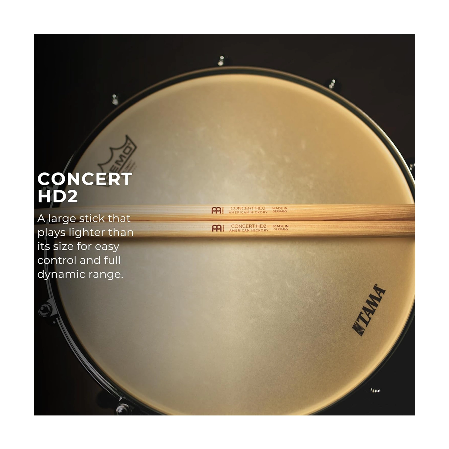 Premium American Hickory Drumsticks - Concert HD2 SB130 for Professional Drummers & Live Performances | Perfect for Rock, Jazz & Studio Recording