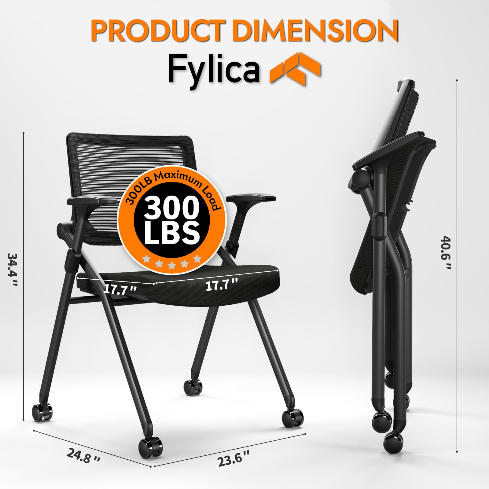 FYLICA Ergonomic Mesh Office Chair - Foldable, Stackable with PU Wheels & Smooth Armrests - Comfortable Conference, Guest & Meeting Chair for Home & Office (Black) - Perfect for Small Spaces, Reception Areas & Shared Workspaces