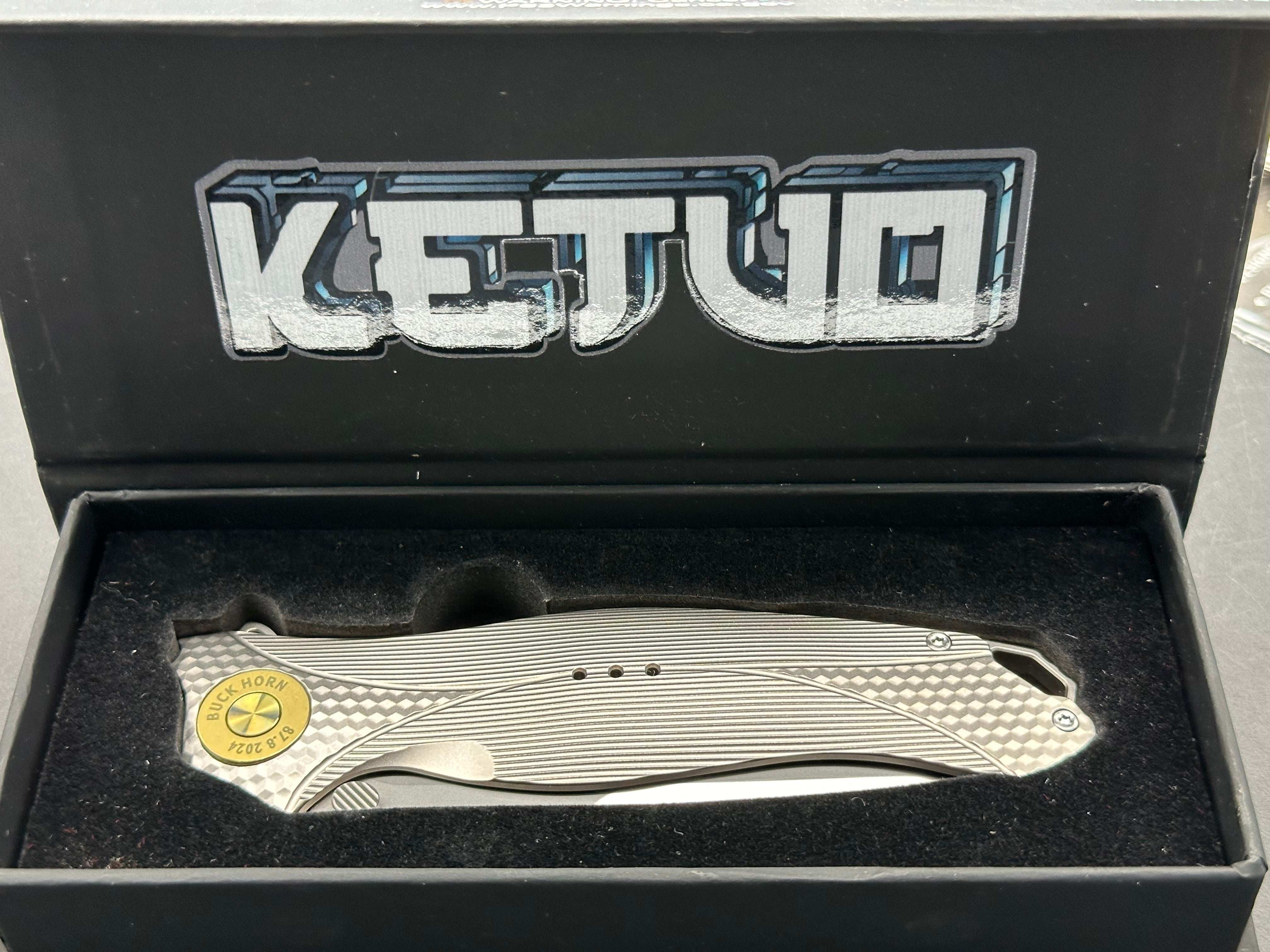 Ken Onion Karbon Knives Ketuo Buckhorn Titanium Frame Lock Folding Knife - 4 Bead Blast Finish | EDC, Outdoor Survival & Camping Gear