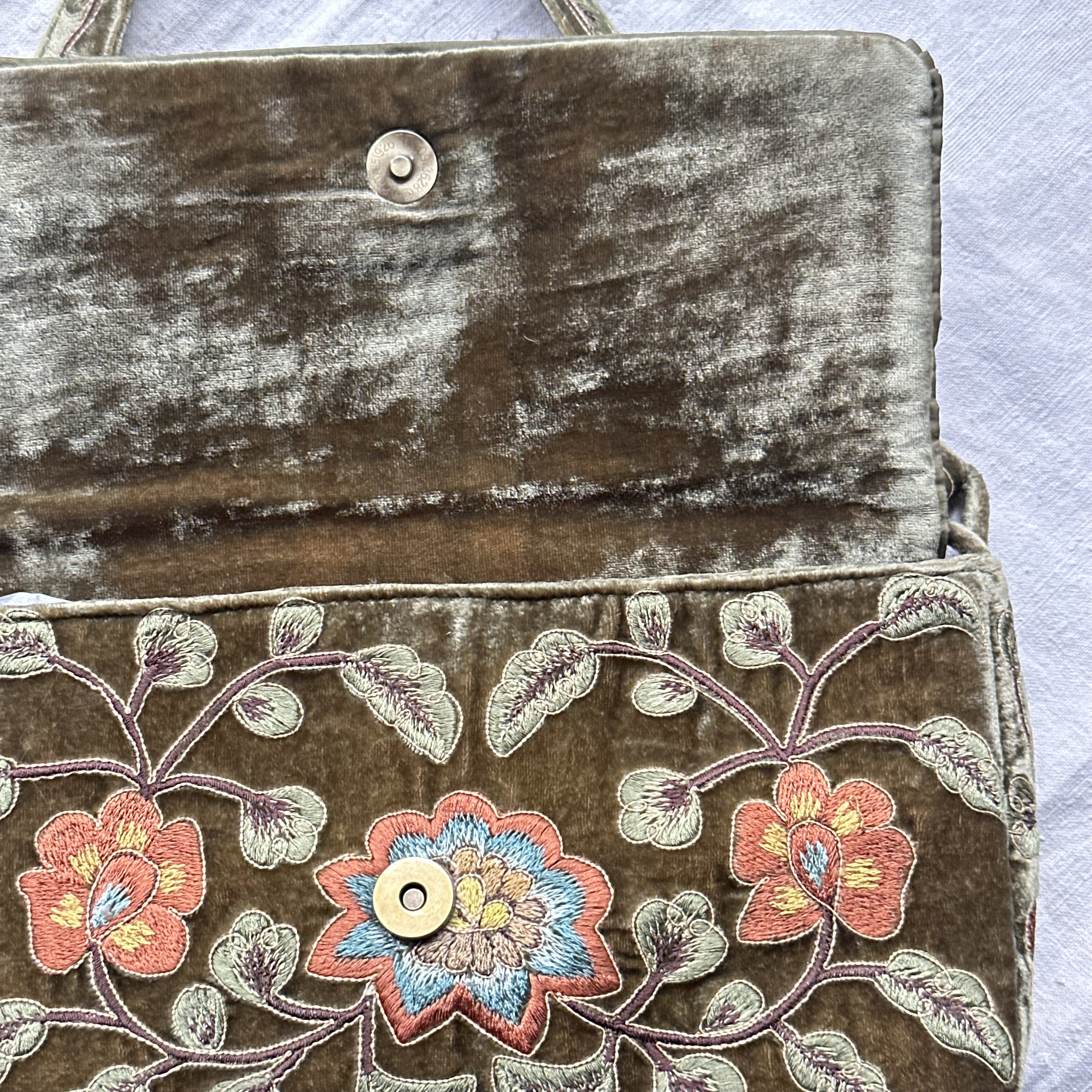 Carine Embroidered Silk Velvet Shoulder Bag for Women - Olive Green Luxury Crossbody Purse with Gold Chain Strap, Perfect for Evening Parties & Date Nights