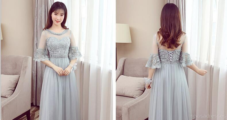 Affordable Gray Lace Soft Tulle Long Bridesmaid Dresses - Mismatched Elegant Design for Wedding Party, BD015 | Perfect for Formal Events, Bridal Showers & Special Occasions