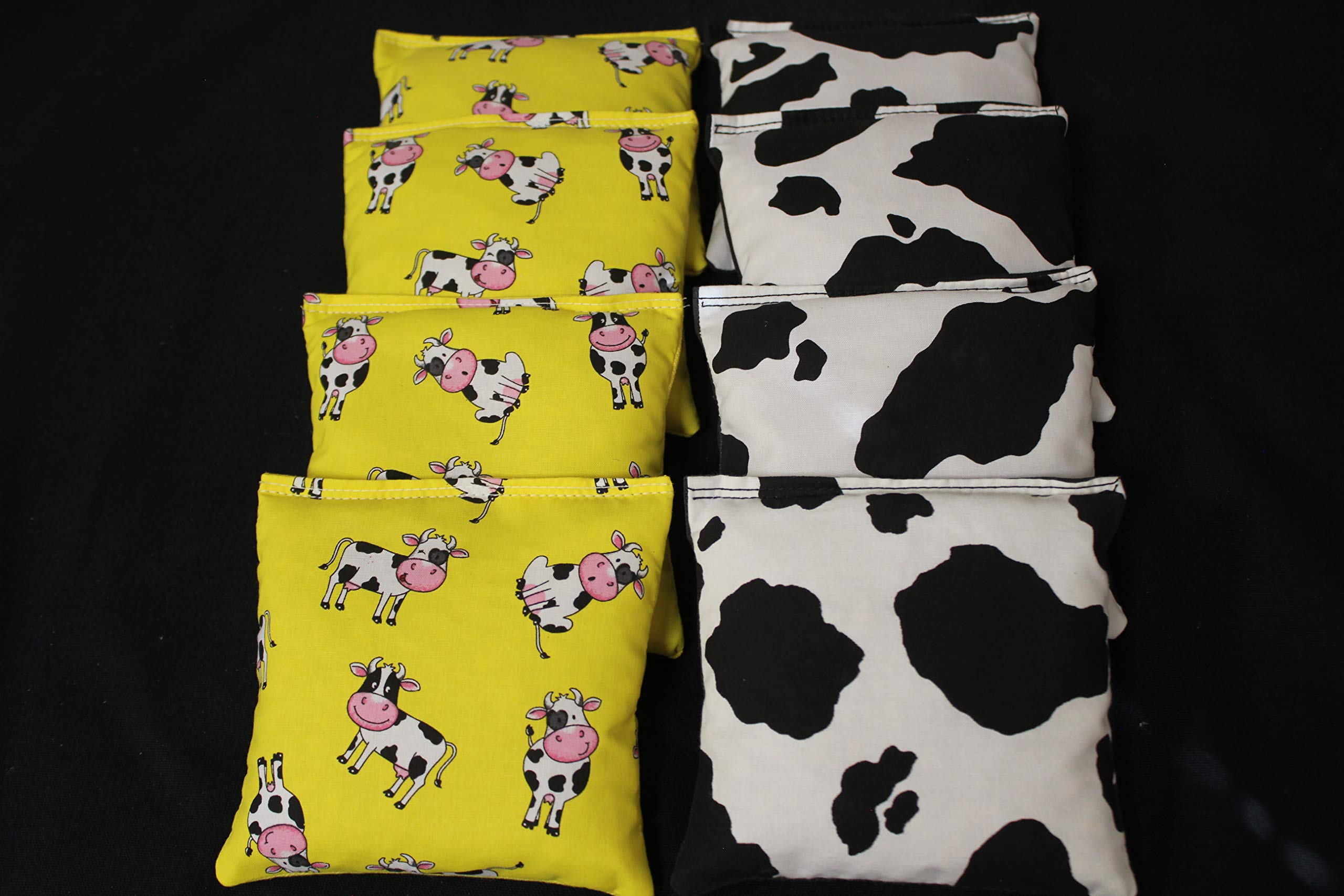 Premium All-Weather & Corn-Filled Cornhole Bags Set of 8 - Regulation Size Duck Canvas Bean Bags for Outdoor Games, Backyard Parties & Tailgating | BackYardGamesUSA Spotted Cow Design