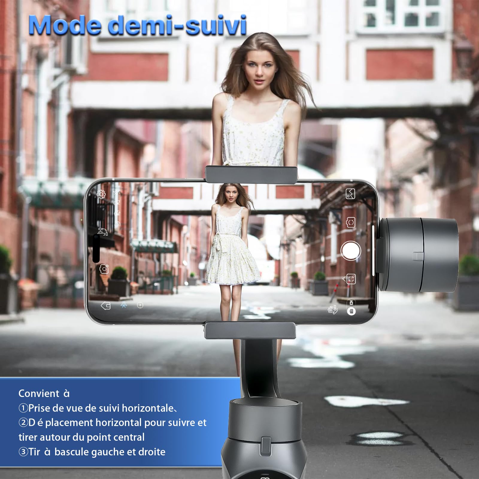 STRBDYI 3-Axis Smartphone Gimbal Stabilizer with AI Tracking & Ultra Wide Angle Mode - Compatible with iPhone 15/14/13/XR Pro/Max, Samsung Galaxy, Huawei (280g Payload) - Perfect for Vlogging, YouTube Videos & Travel Content Creation