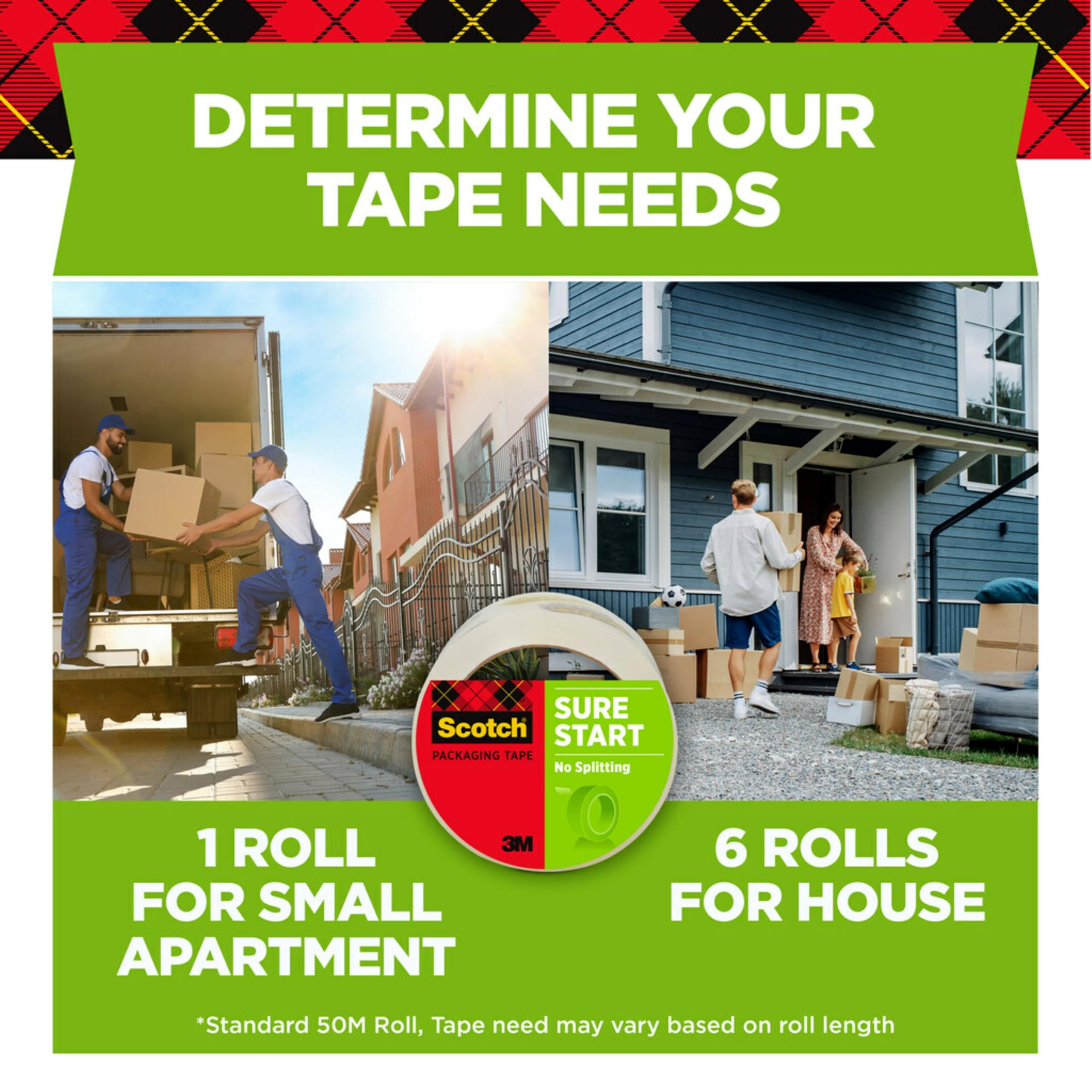 Scotch Sure Start Packing Tape - 1.88 Inch x 25 Yard, 6 Rolls, Clear Shipping Tape with Quiet Unwind & Easy Start for Moving, Packing Boxes, Sealing Packages - Home, Office & Warehouse Use