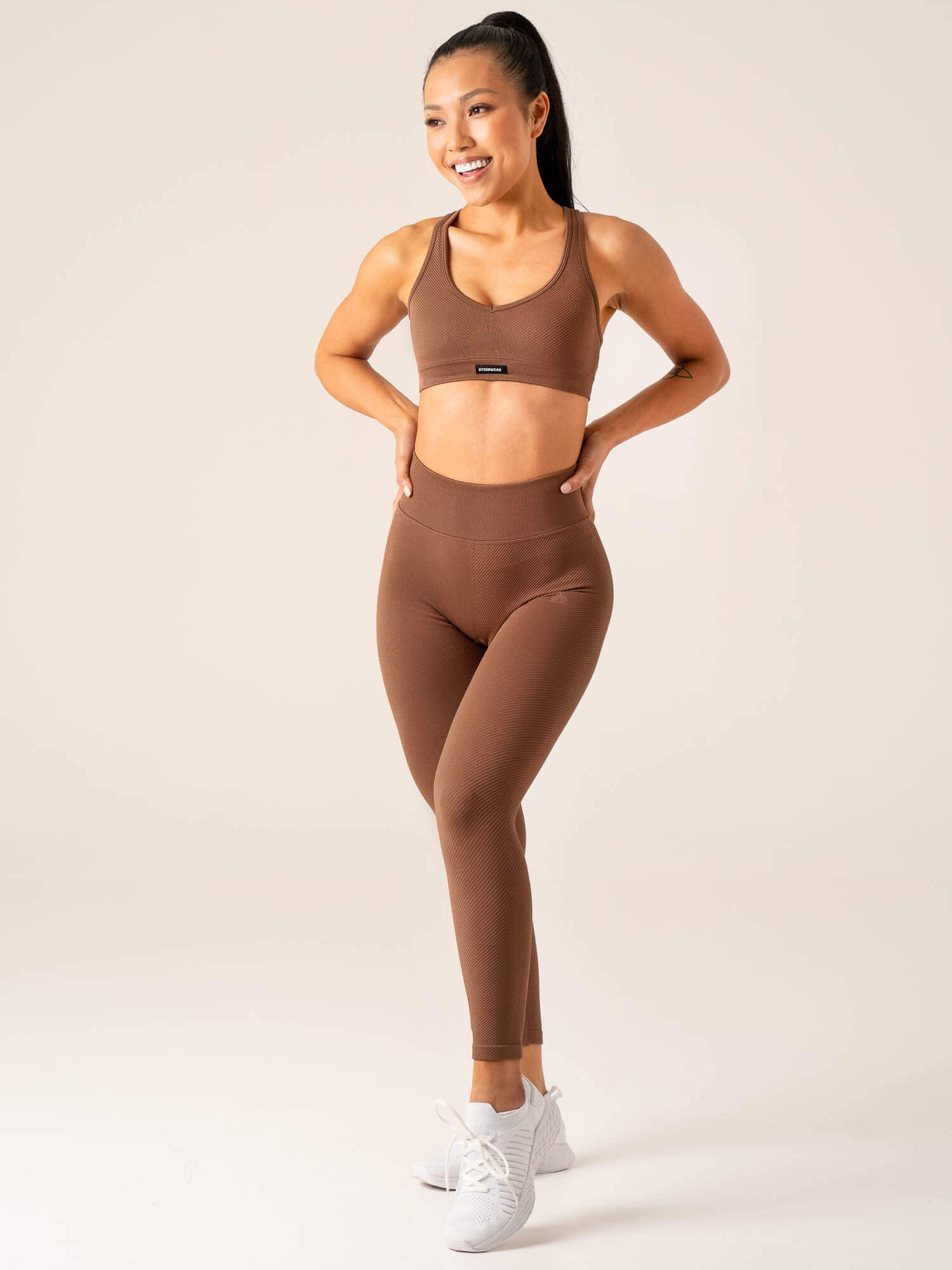 High Support Circuit Rib Seamless Sports Bra for Women - Chocolate Brown - Perfect for Yoga, Running & Gym Workouts