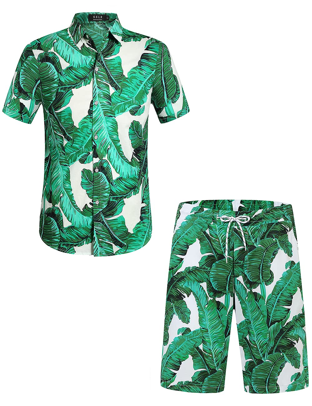 Men's Hawaiian Shirt & Short Sleeve Button Down Shirt Set | SSLR Casual Summer Suit for Beach, Luau & Vacation | Lightweight Breathable Aloha Shirts for Men