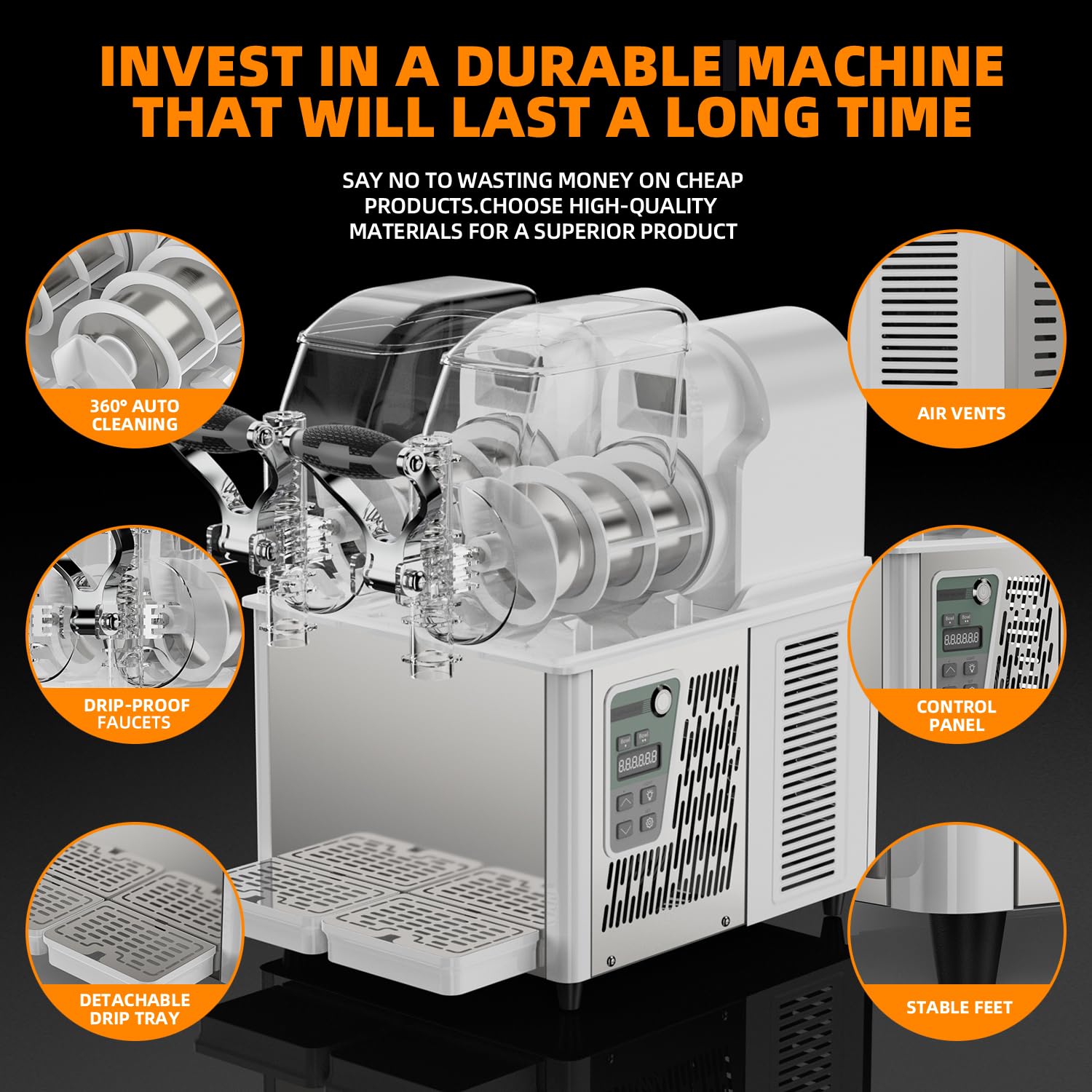 Commercial Slushy Machine for Alcoholic Beverages - 4L Dual Tank Margarita Maker, Frozen Drink & Smoothie Slushy Machine - Perfect for Bars, Restaurants, and Party Events