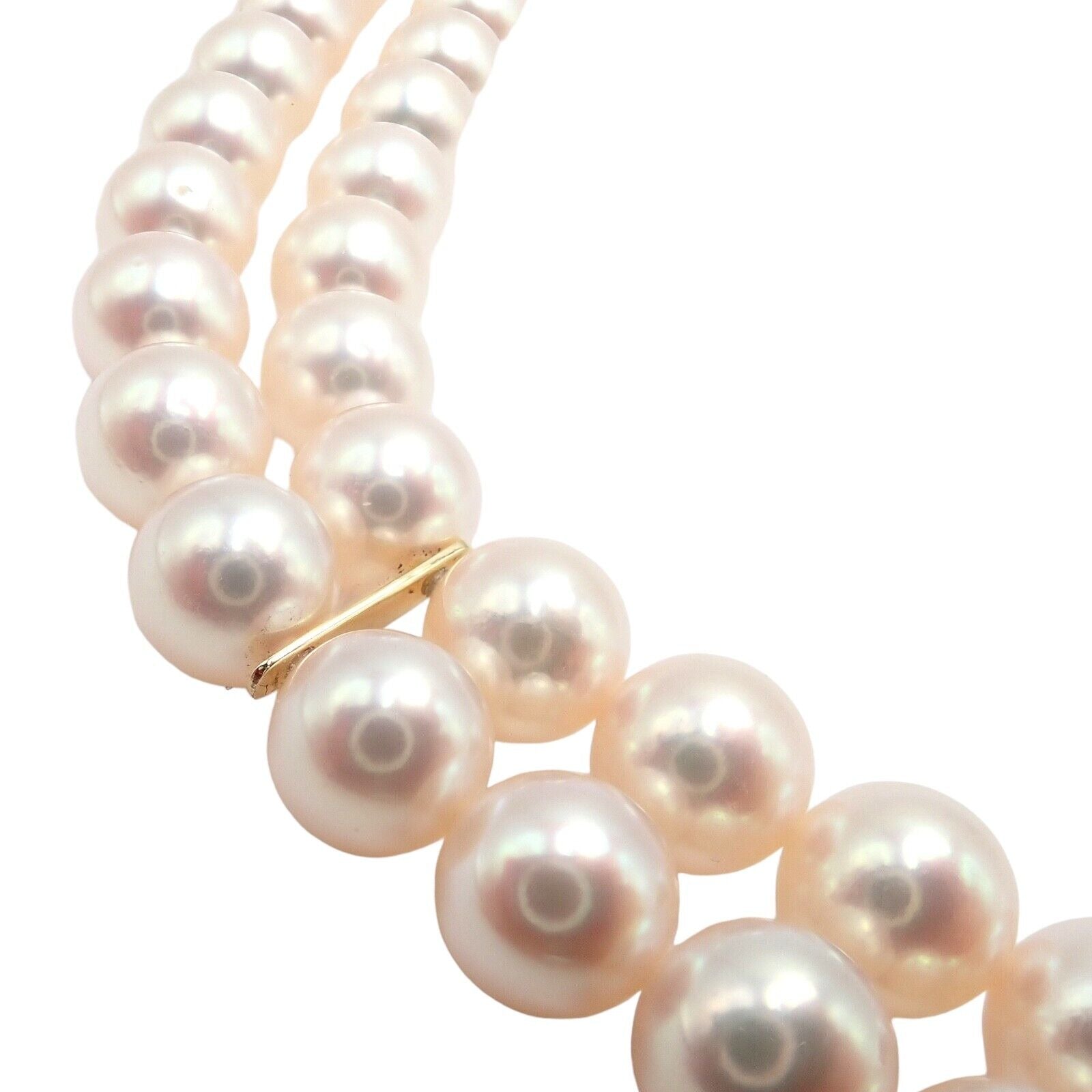 Authentic Mikimoto 18k Yellow Gold Diamond Double Strand 8mm Pearl Necklace - Elegant Jewelry for Weddings, Anniversaries & Special Occasions
