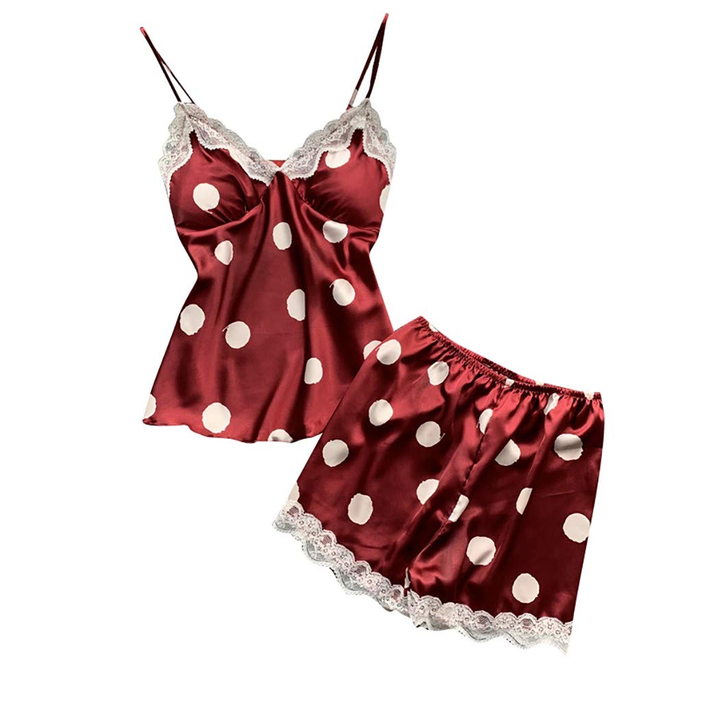 Silk Lingerie Set for Women - Lace Camisole & Satin Shorts Pajamas in Red (S-XXL) | Sexy Sleepwear, Romantic Nightwear & Boudoir Outfit for Special Occasions