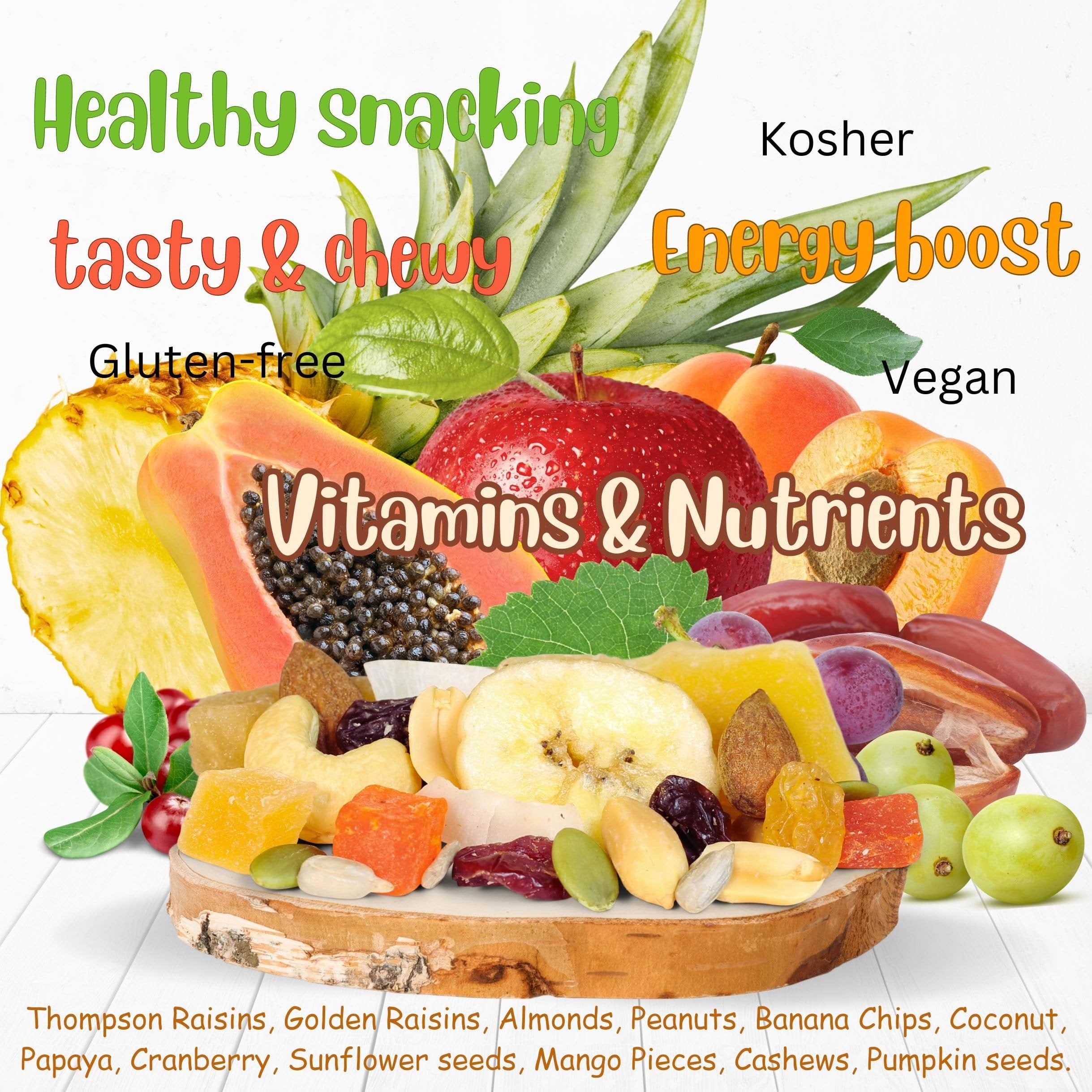 Tropical Fruit and Nut Trail Mix - 2.5 lbs Bulk Snacks in Reusable Jar | Healthy Snack for Hiking, Office & Road Trips | Non-GMO, Gluten-Free Energy Mix